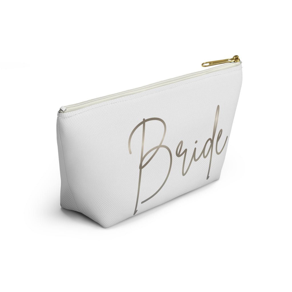 T Bottom Accessory Pouch | Silver 'Bride' Script Cosmetic Bag