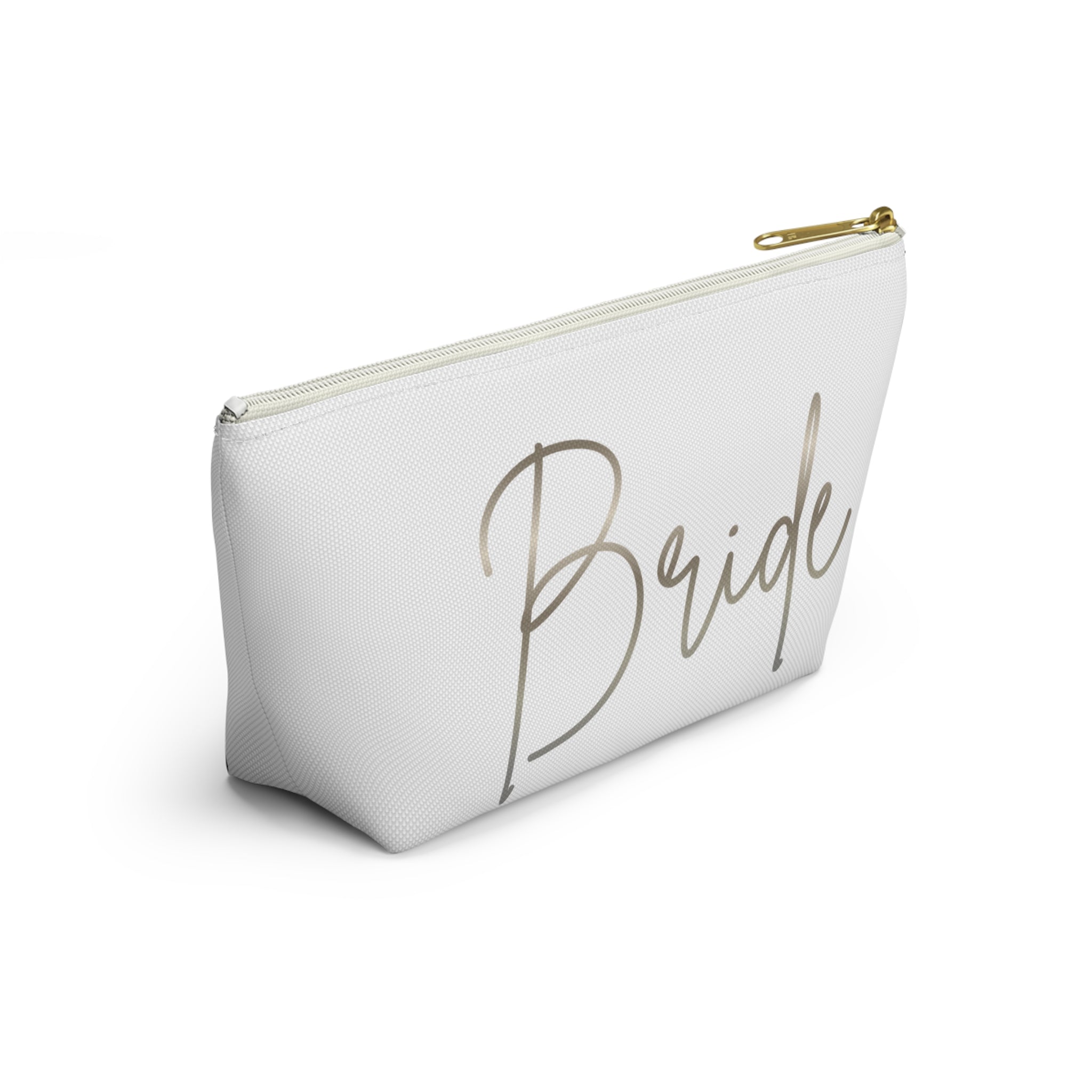 T Bottom Accessory Pouch | Silver 'Bride' Script Cosmetic Bag