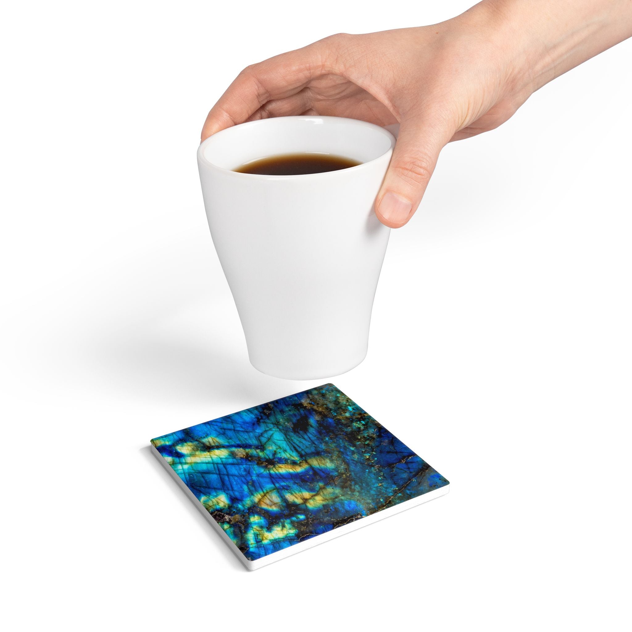 Coasters | Faux Labradorite Stone Ceramic Drink Coaster