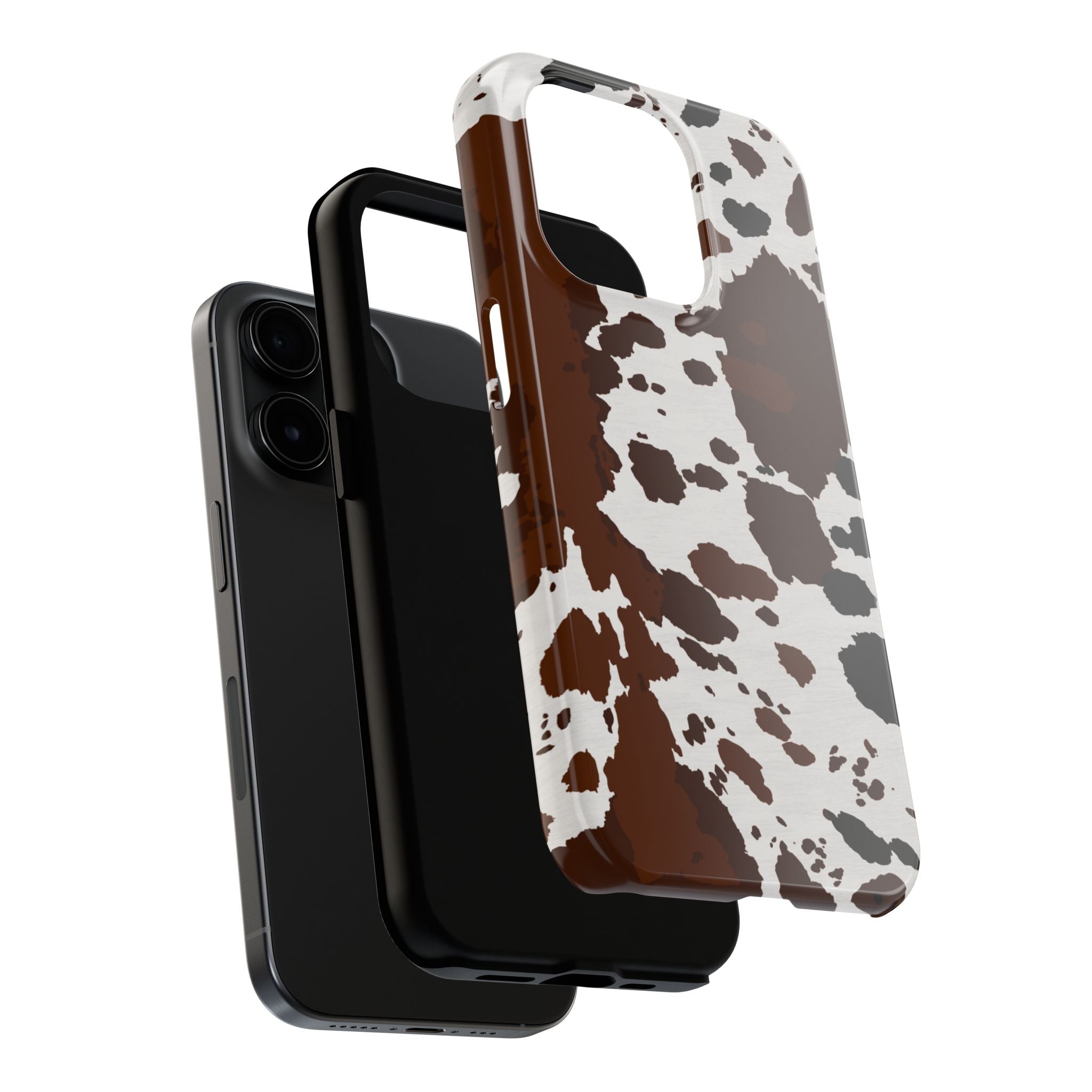 Phone Case | Brown & White Cowhide Pattern Tough Protective Cover
