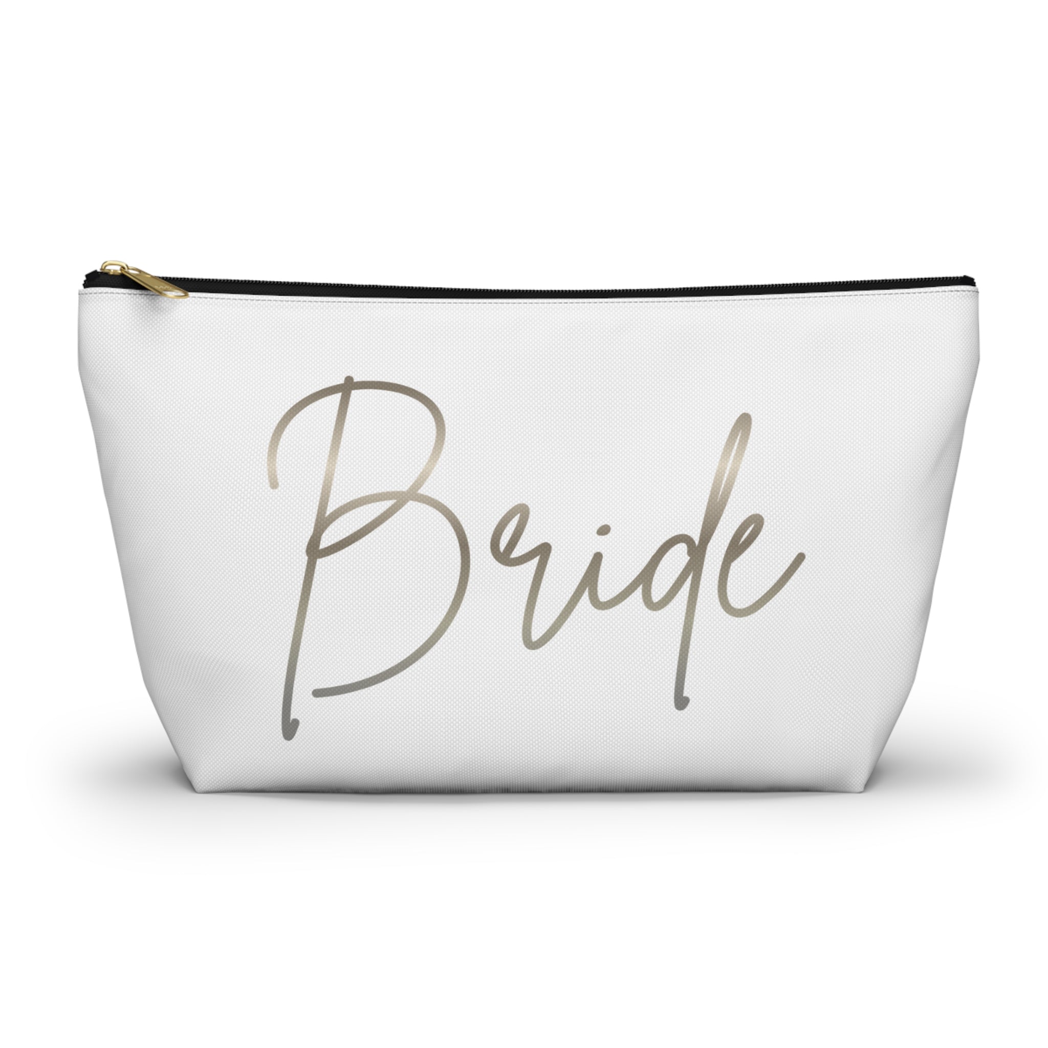 T Bottom Accessory Pouch | Silver 'Bride' Script Cosmetic Bag
