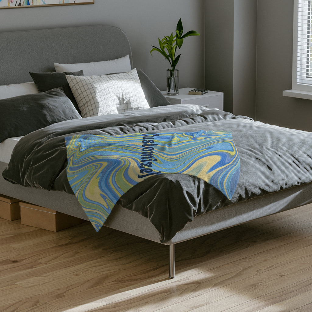 Customizable Blue-Yellow Marble Velveteen Throw