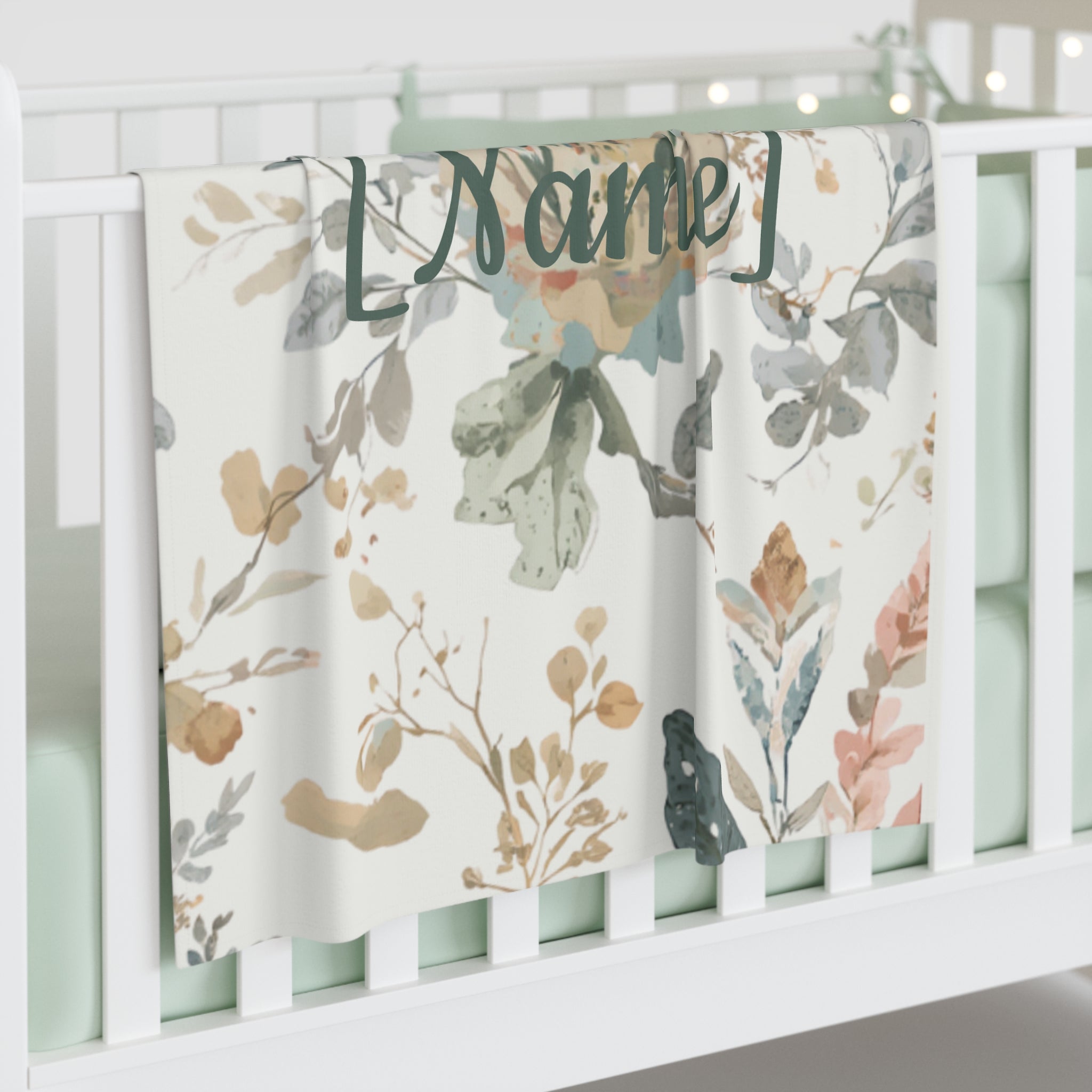 Baby Swaddle Blanket | Personalized Name Neutral Watercolor Floral