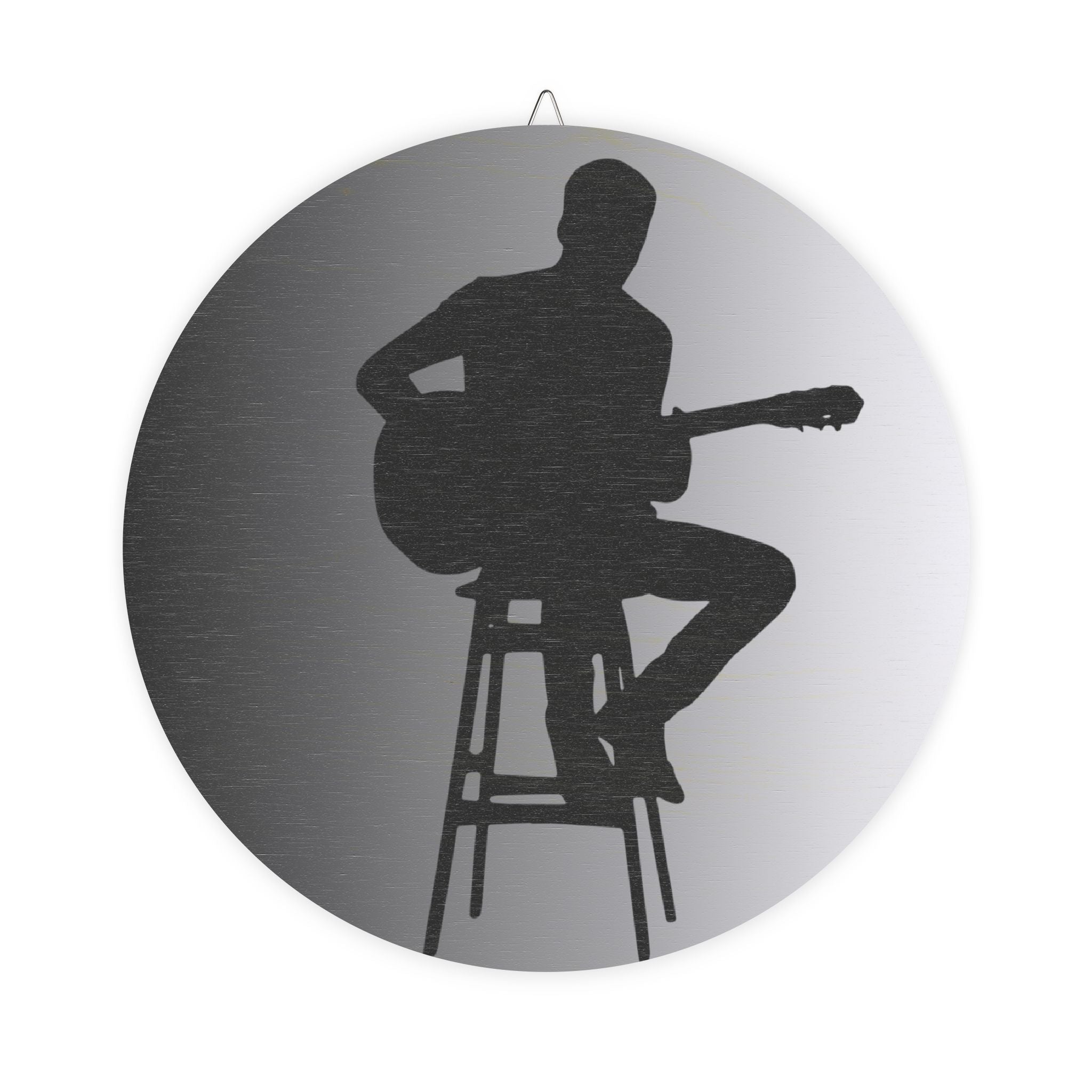 Wall Sign — Acoustic Guitar Silhouette Round Wooden Décor