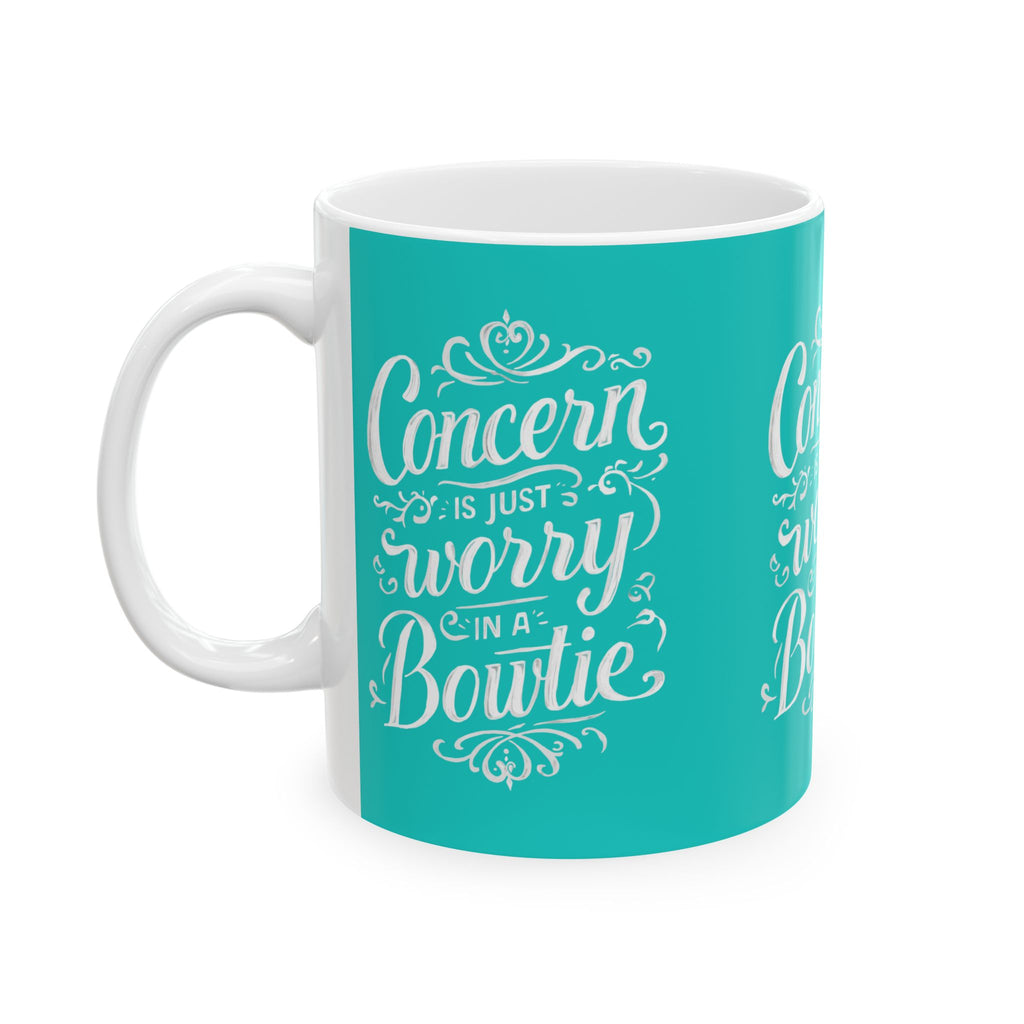 Coffee Mug | Teal Ceramic Mug 'Concern is Just Worry in a Bowtie'