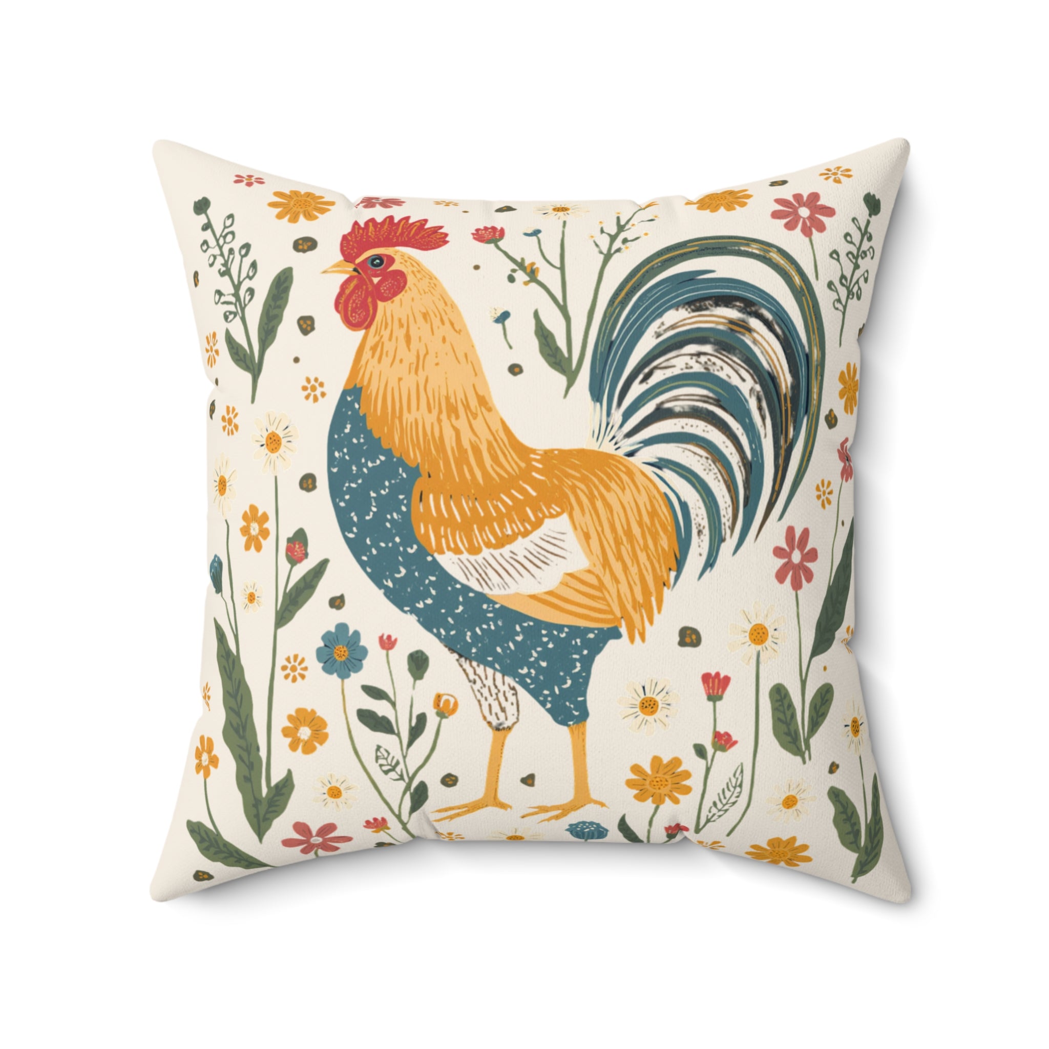Throw Pillow | Farmhouse Rooster Floral Accent Pillow