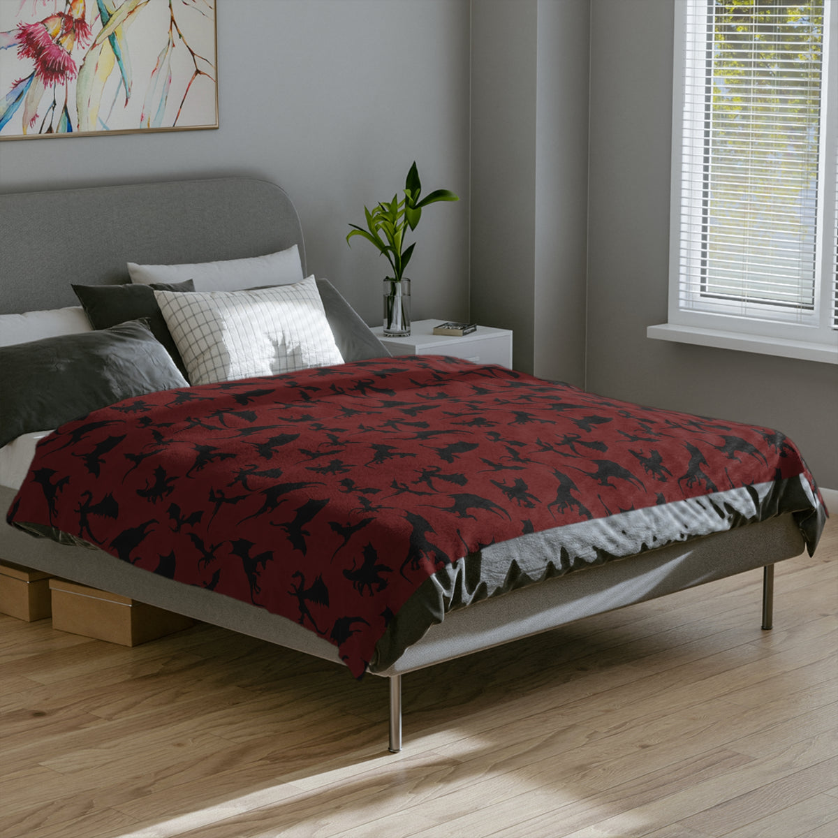 Crimson Dragons' Silhouettes Velveteen Throw