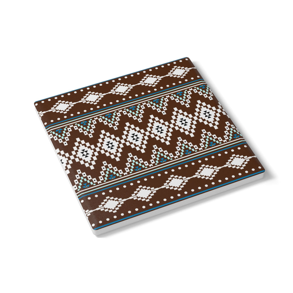 Coasters | Brown Southwestern Diamond Pattern Ceramic Cork Backed Coasters