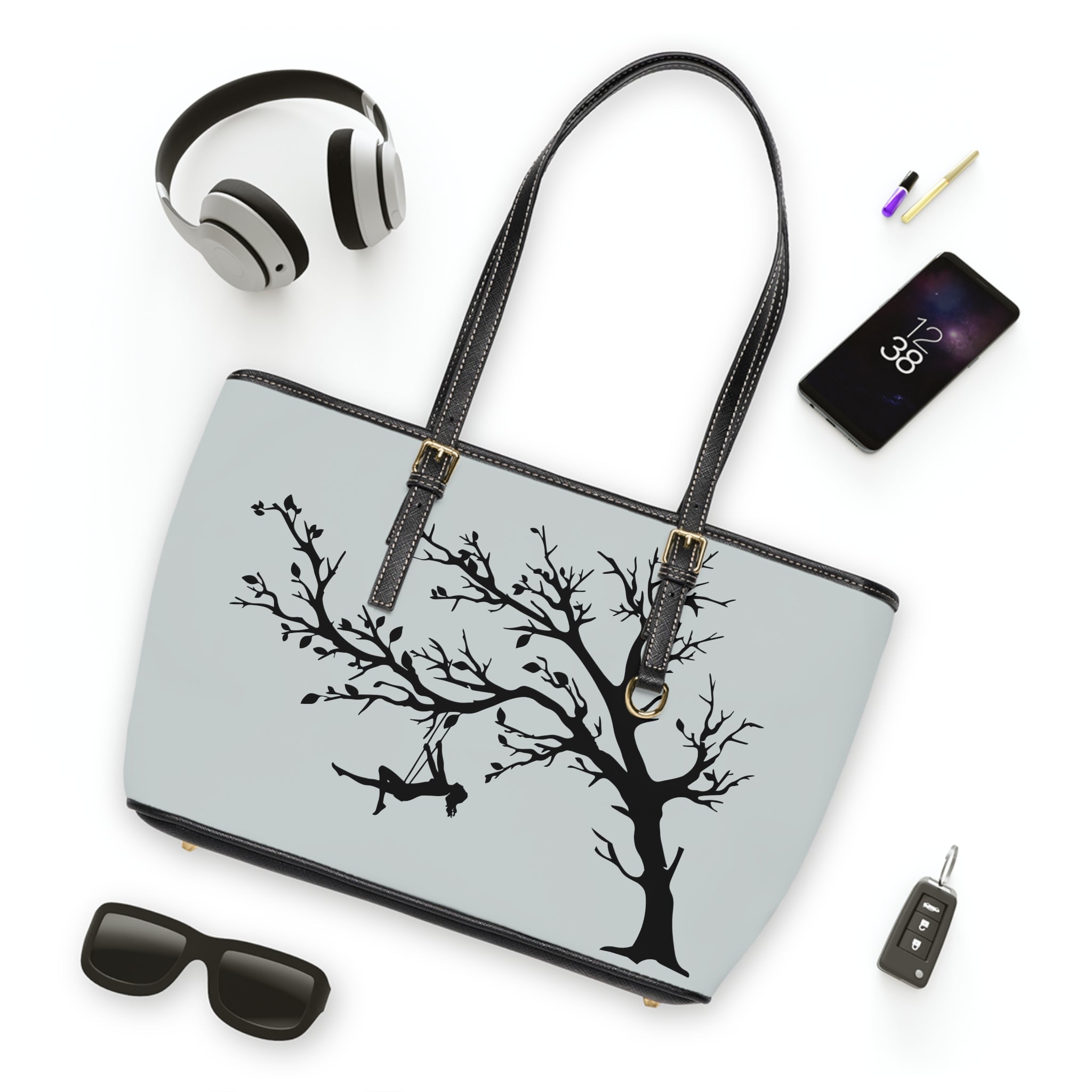 Handbag | Silhouette Illustration PU Leather Shoulder Tote