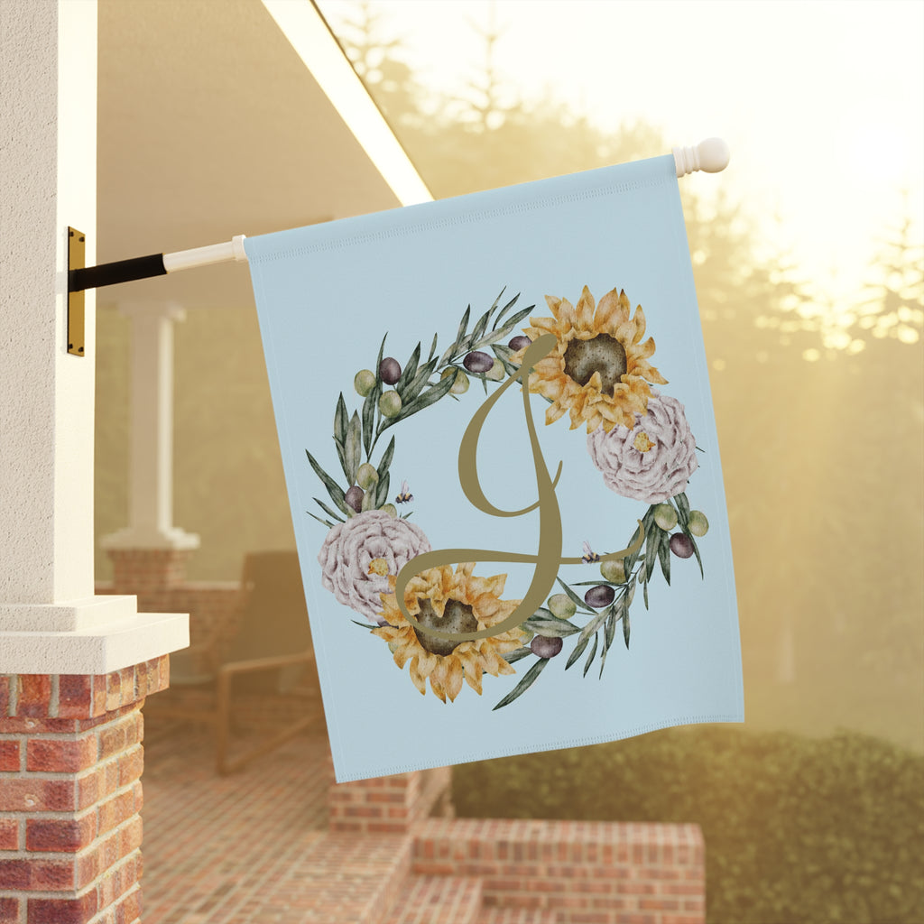 Home & Garden Banner | 'J' Monogram Boho Sunflower Flag