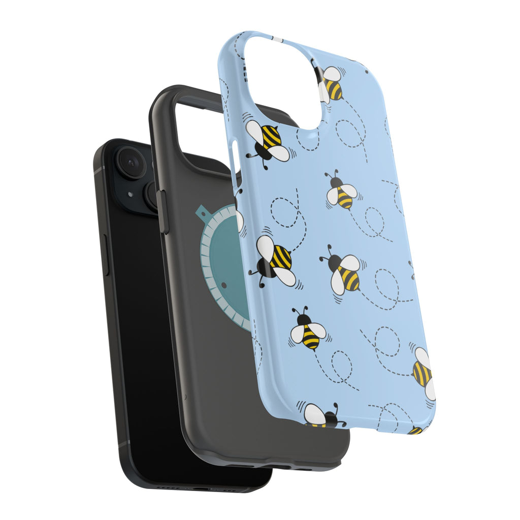 Phone Case | Sky Blue Bee Pattern Magnetic Impact-Resistant Phone Case