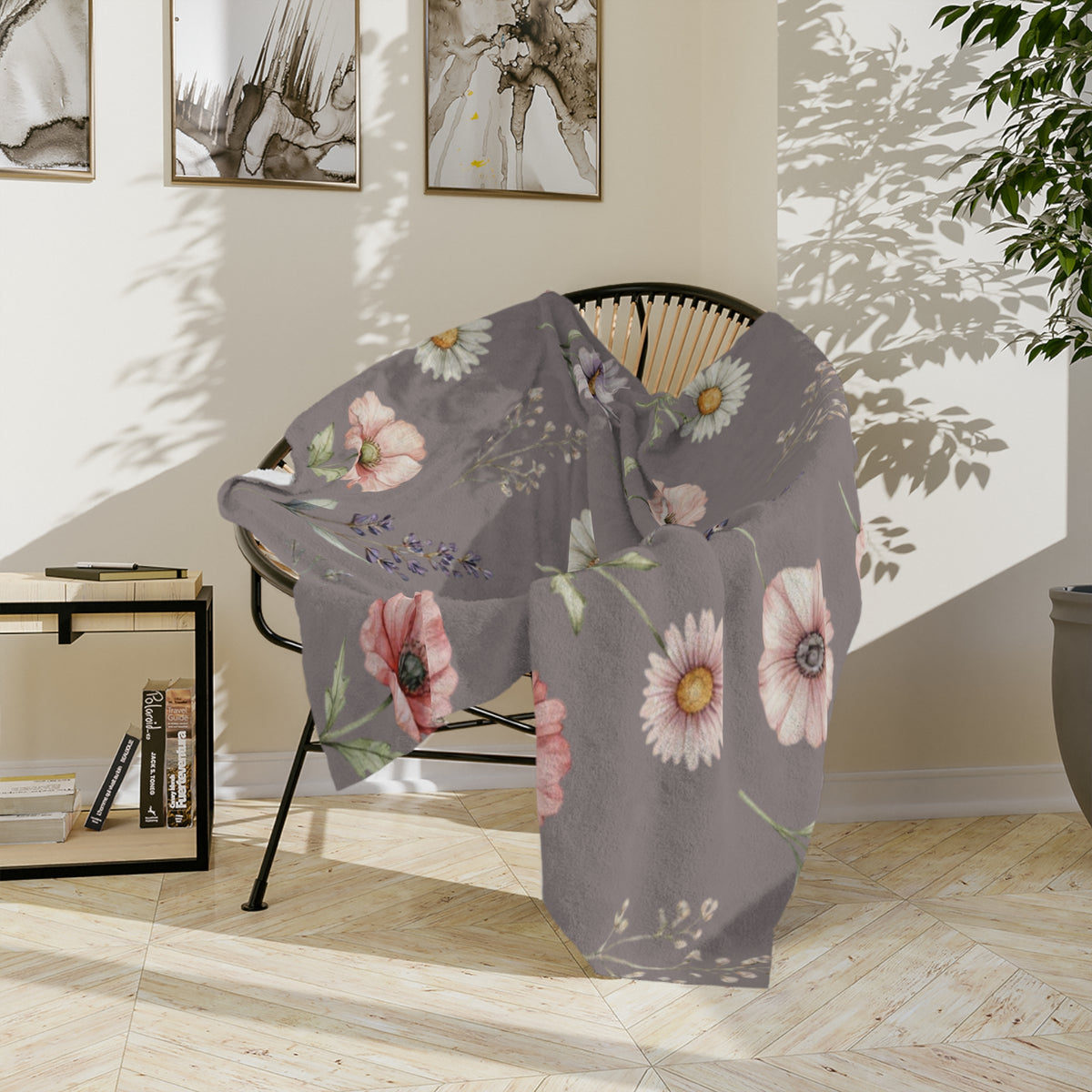 Wildflowers on Mauve Microfiber Throw