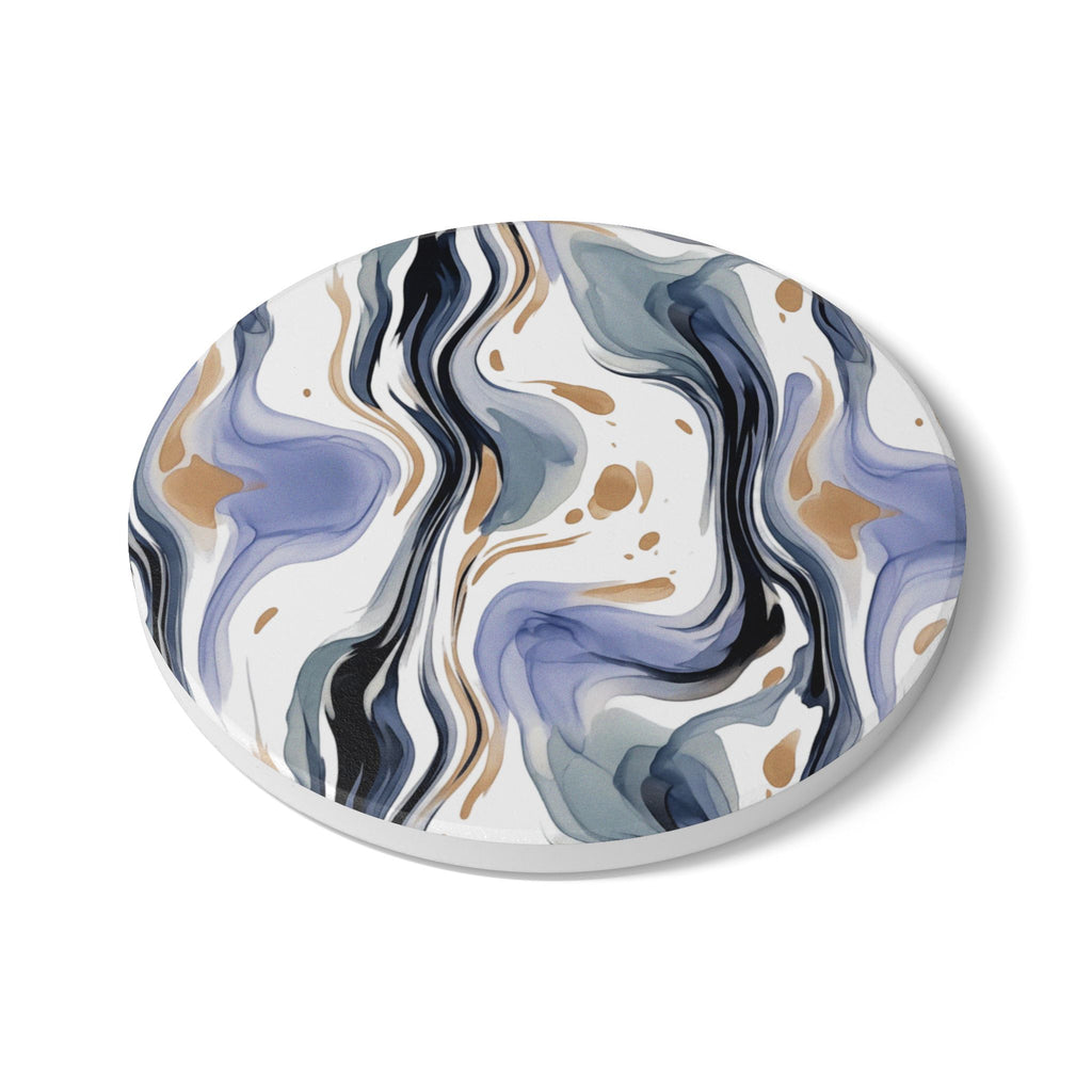 Ceramic Coasters | Abstract Marbled Blue & Gold Swirl