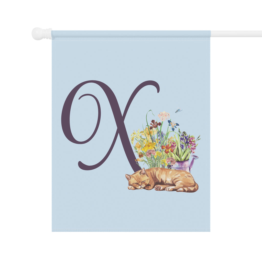 Home & Garden Banner | 'X' Monogram Flower Garden & Sleeping Cat Flag