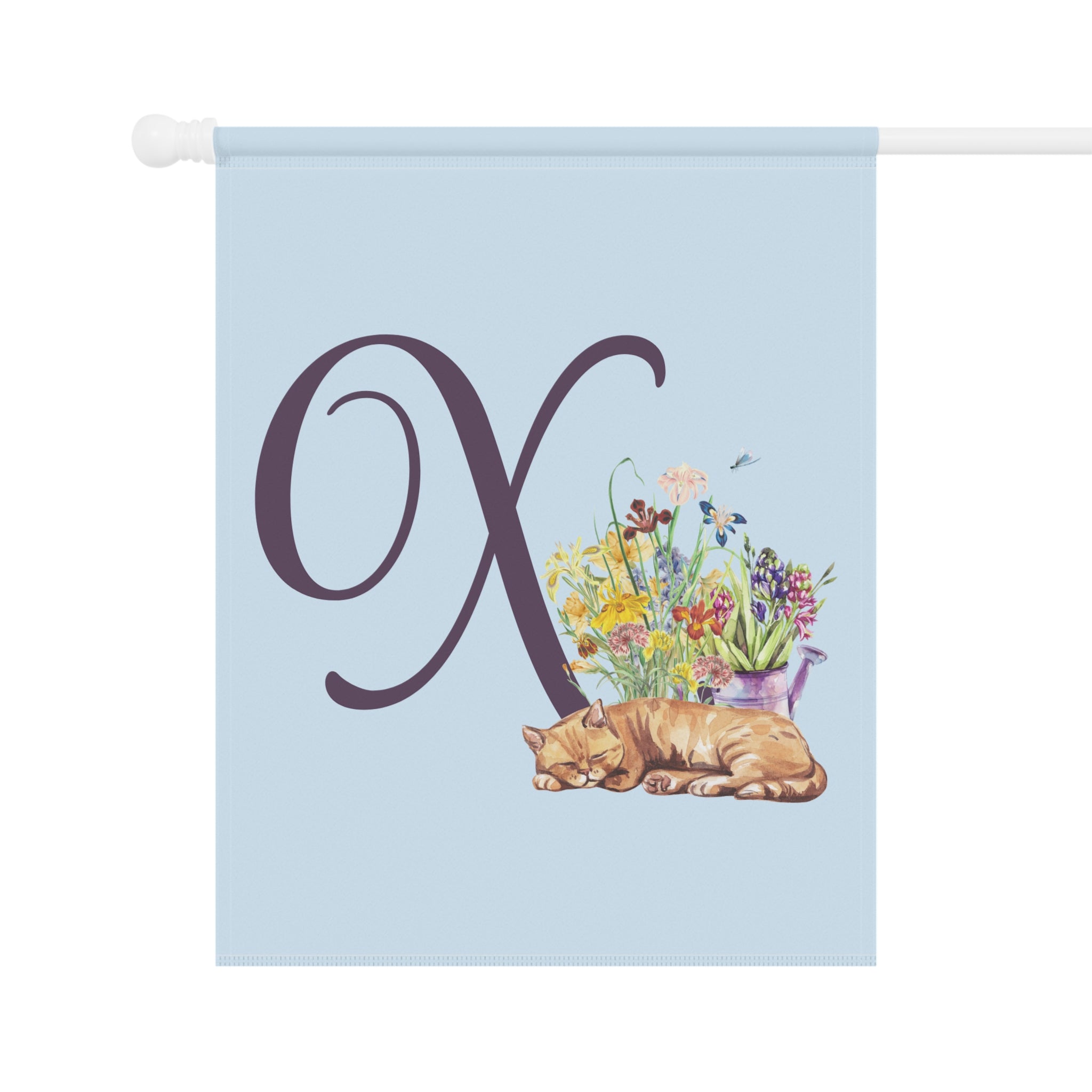 Home & Garden Banner | 'X' Monogram Flower Garden & Sleeping Cat Flag