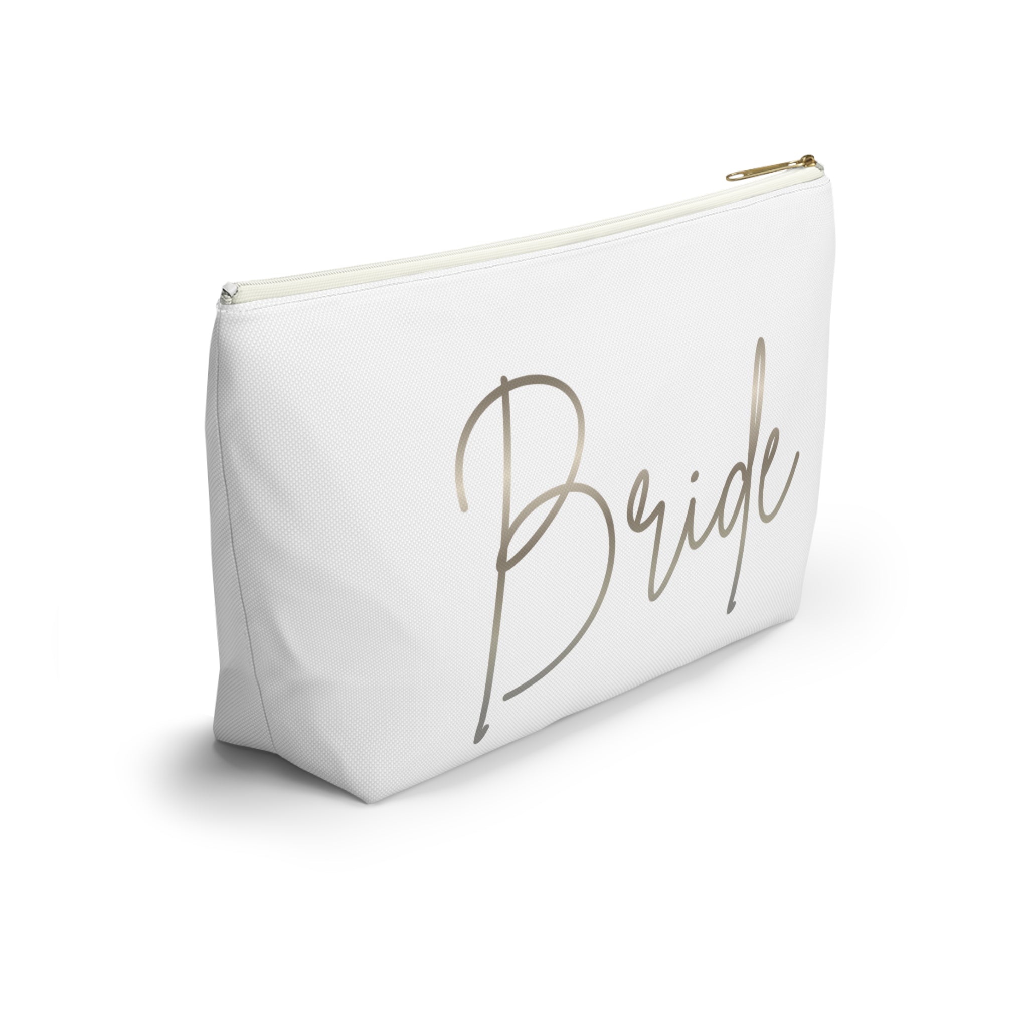 T Bottom Accessory Pouch | Silver 'Bride' Script Cosmetic Bag