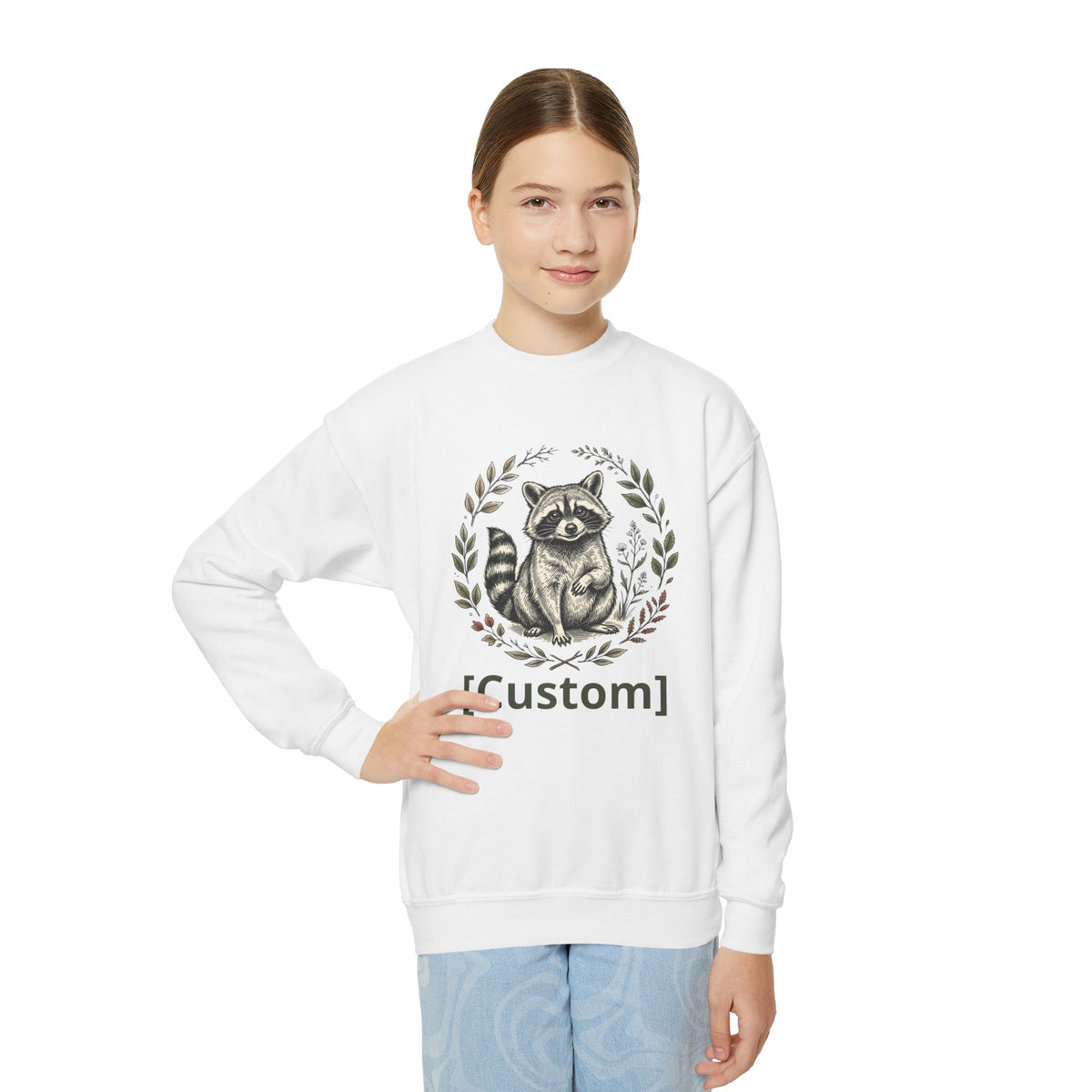 Customizable Sweatshirt with Cute Raccoon Graphic