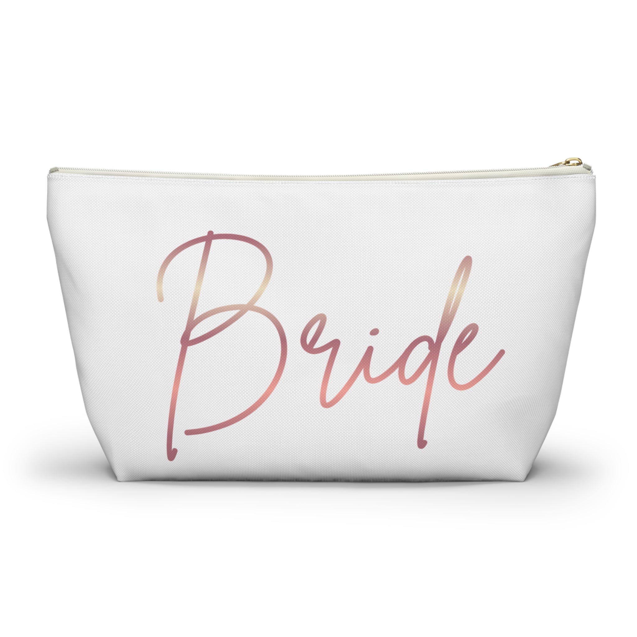 T Bottom Accessory Pouch | 'Bride' Script in Rose Gold Cosmetic Bag