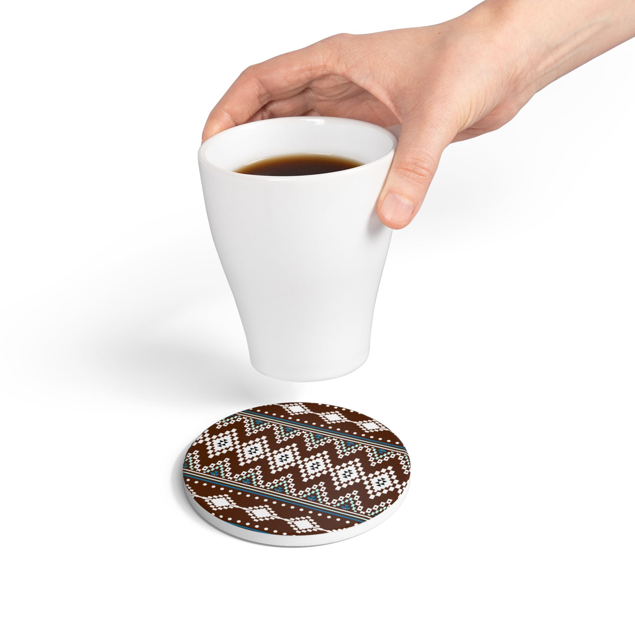 Coasters | Brown Southwestern Diamond Pattern Ceramic Cork Backed Coasters