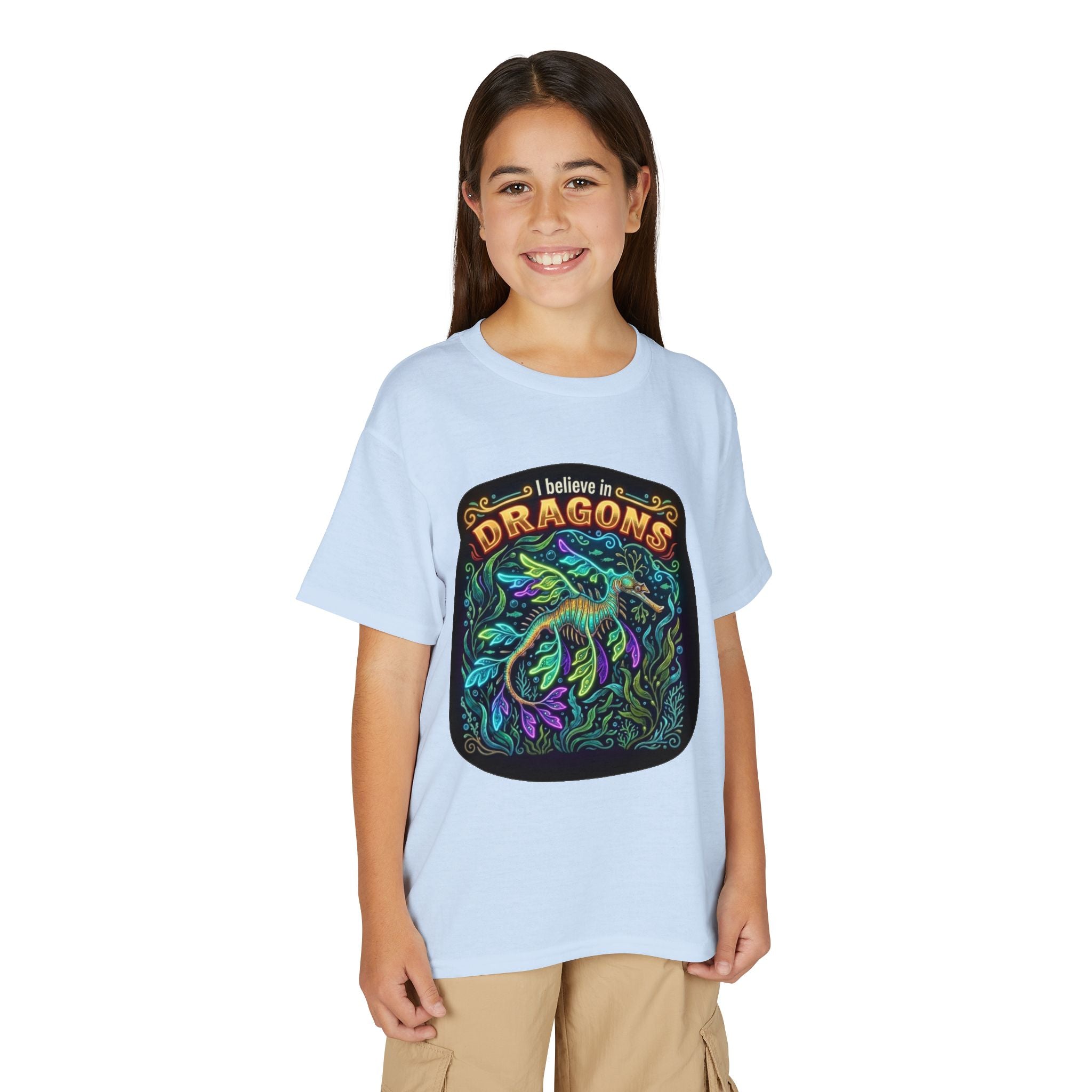 T-Shirt | 'I Believe in Dragons' Colorful Dragon Graphic Youth Tee