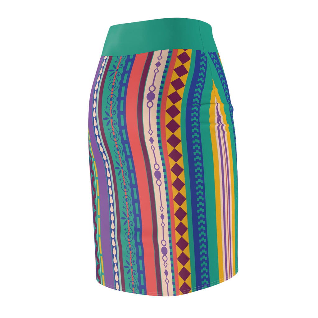 Women's Pencil Skirt — Vibrant Tribal Inspired Midi