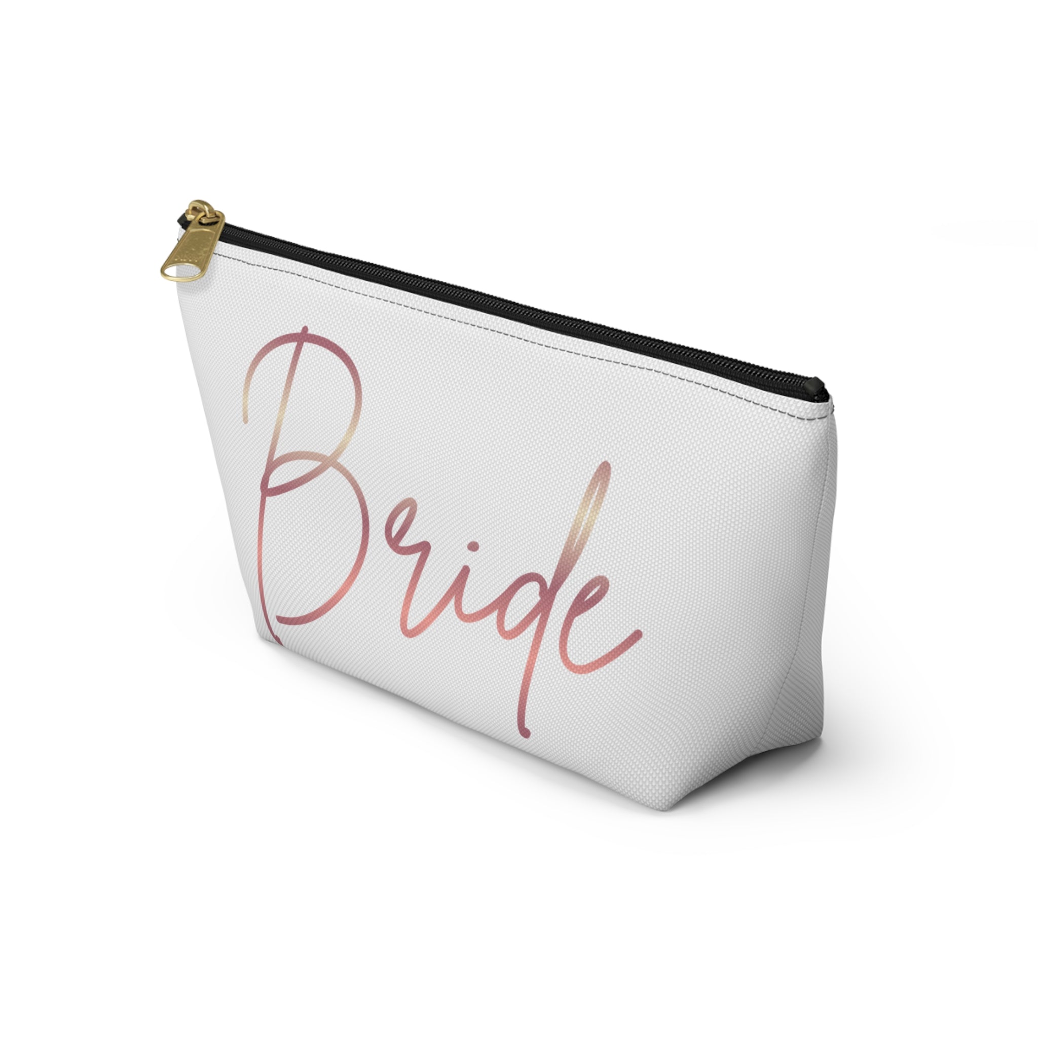 T Bottom Accessory Pouch | 'Bride' Script in Rose Gold Cosmetic Bag