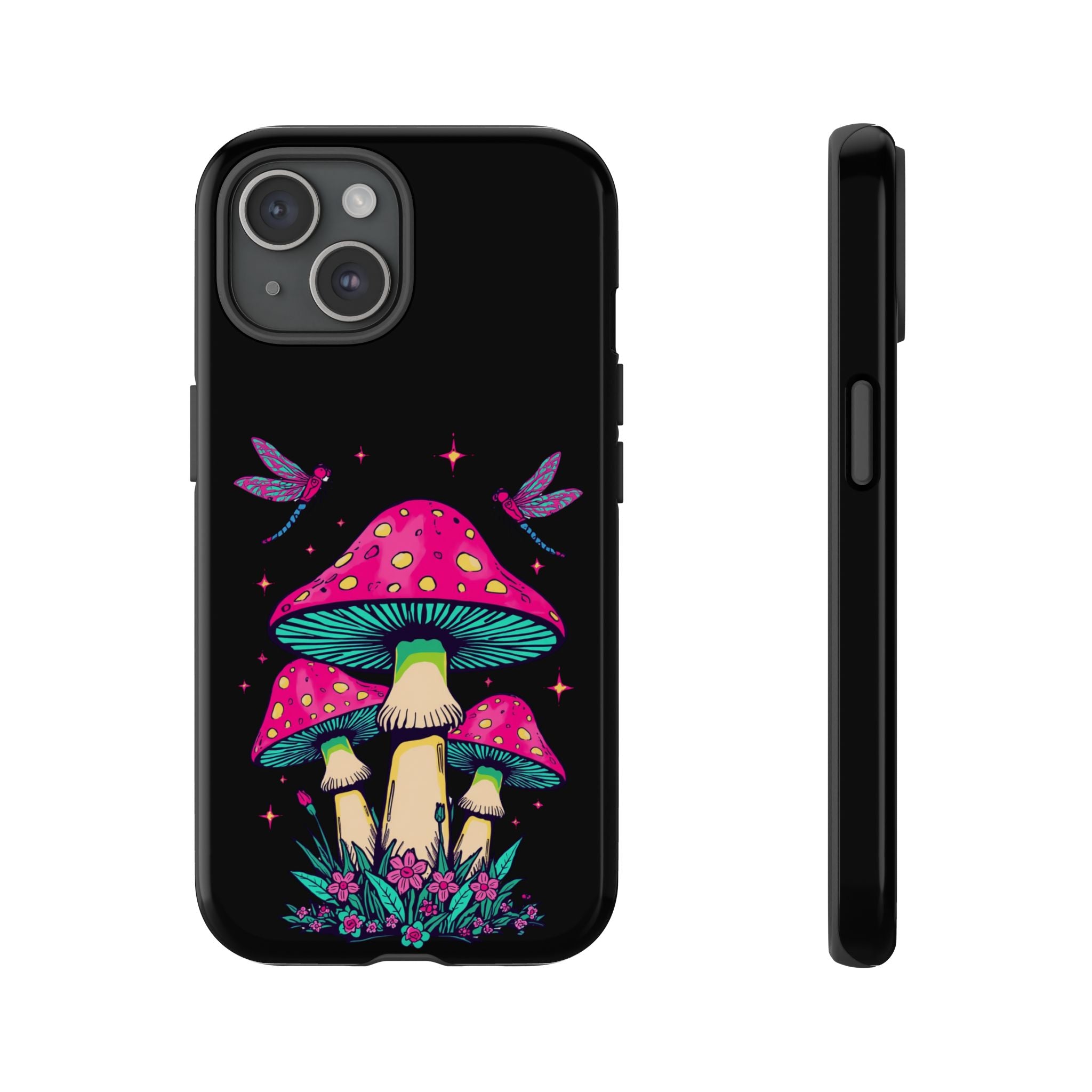 Phone Cases | Colorful Mushroom and Dragonfly Print Tough Case