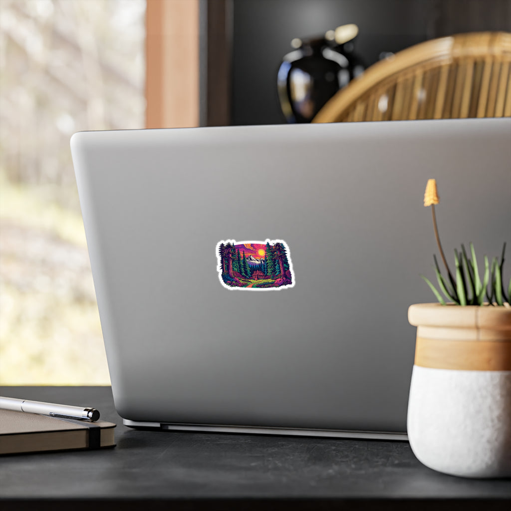 Vinyl Decal | Sunset Forest Cabin Sticker