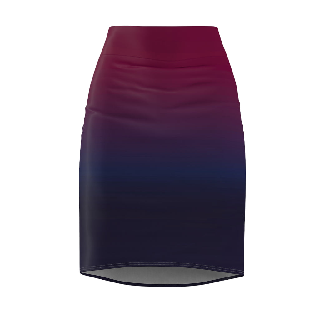 Women's Pencil Skirt | Burgundy to Navy Gradient Ombre Bodycon