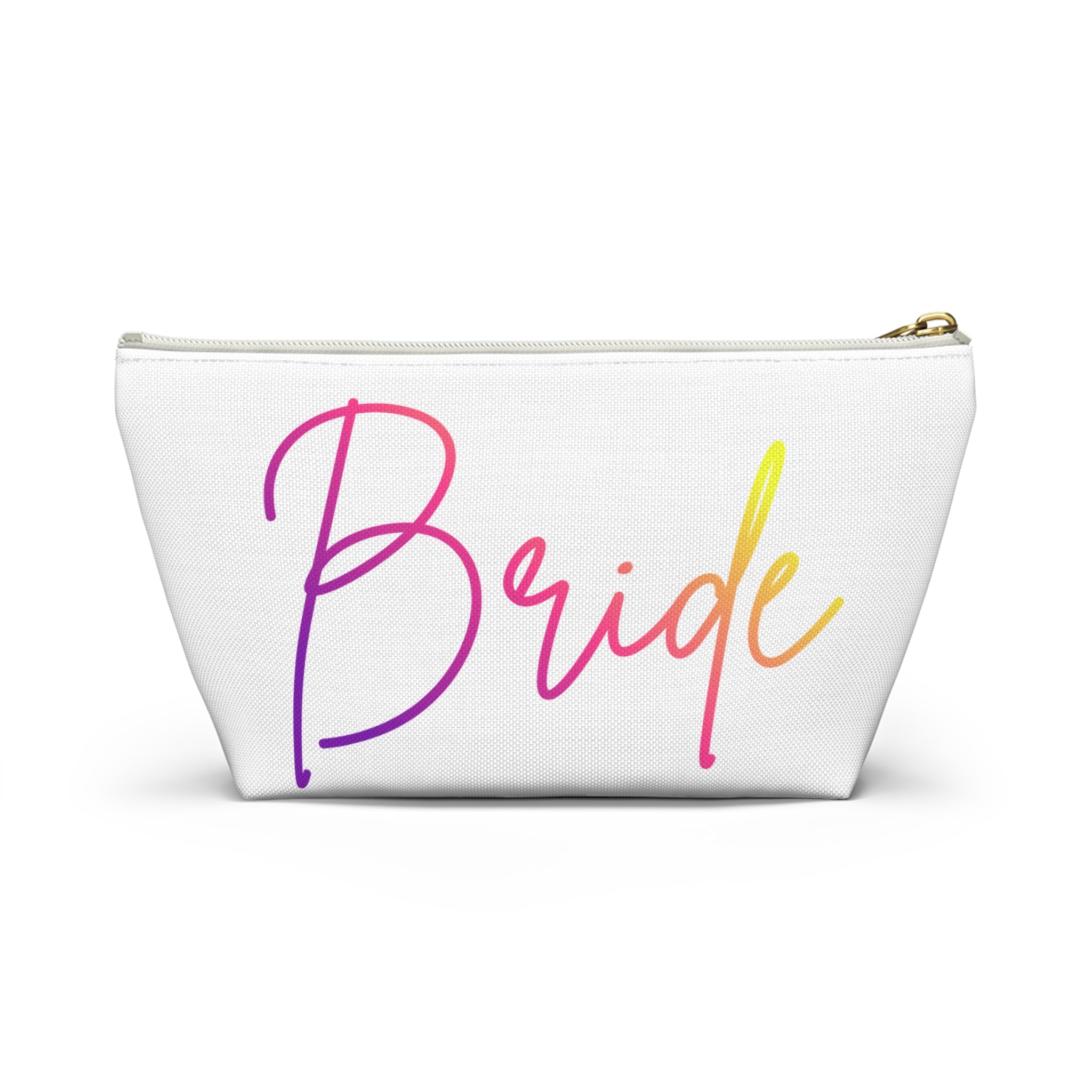 T Bottom Accessory Pouch | 'Bride' Script in Rainbow Colors Cosmetic Bag