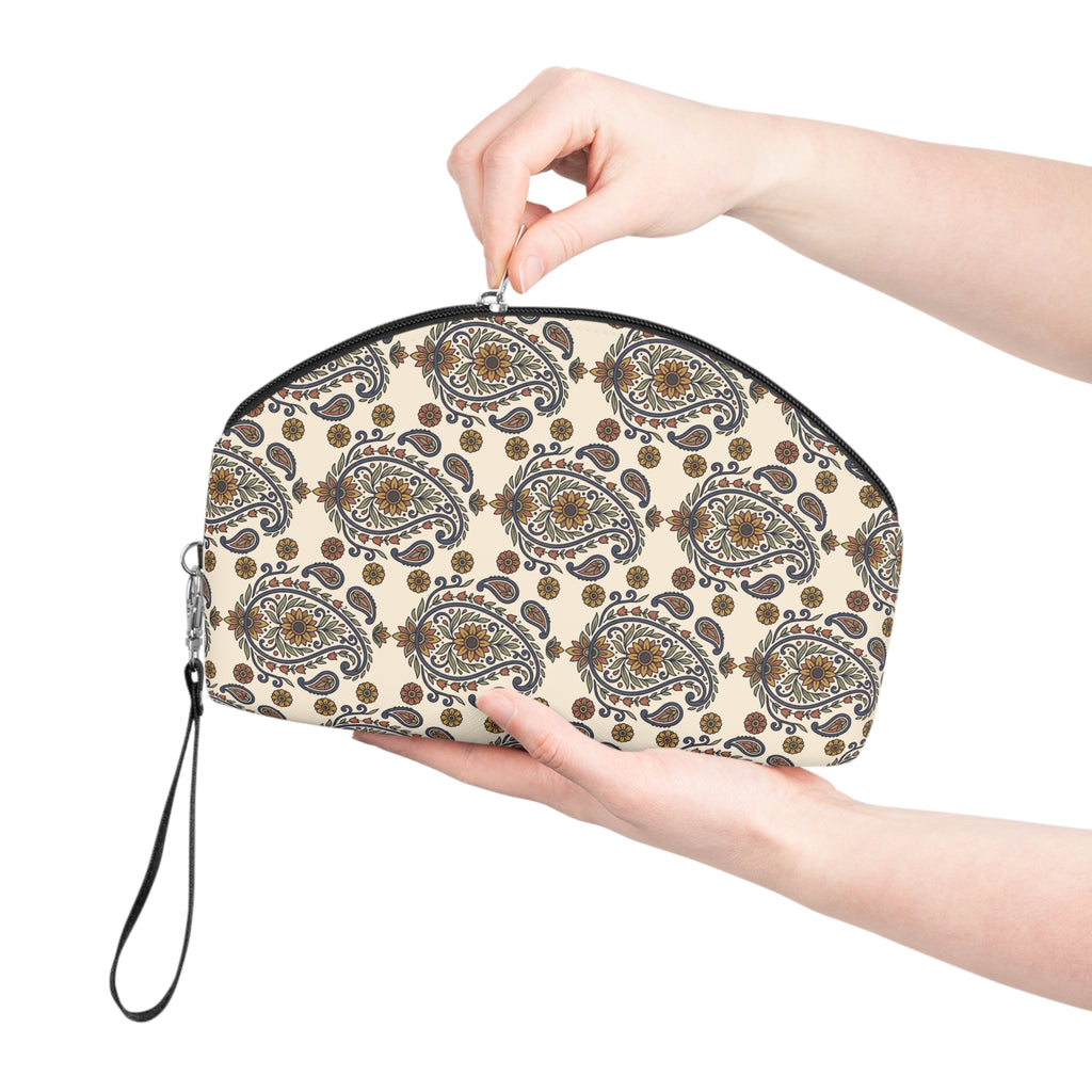Cosmetic Pouch | Beige Classic Floral Paisley Makeup Bag