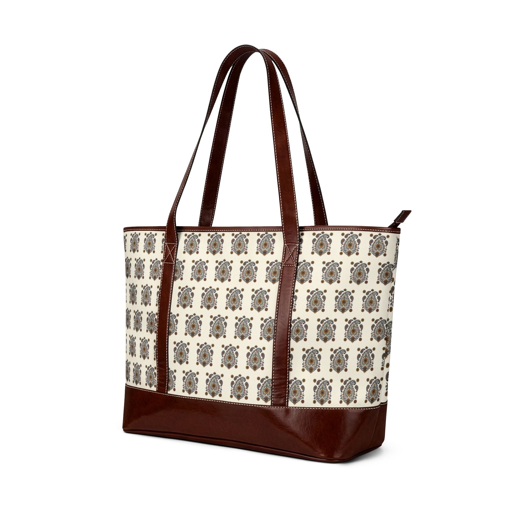 Handbag | Brown Leather Trimmed Vintage Floral Everyday Shoulder Bag