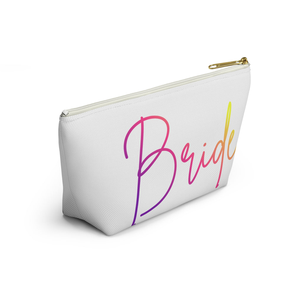 T Bottom Accessory Pouch | 'Bride' Script in Rainbow Colors Cosmetic Bag