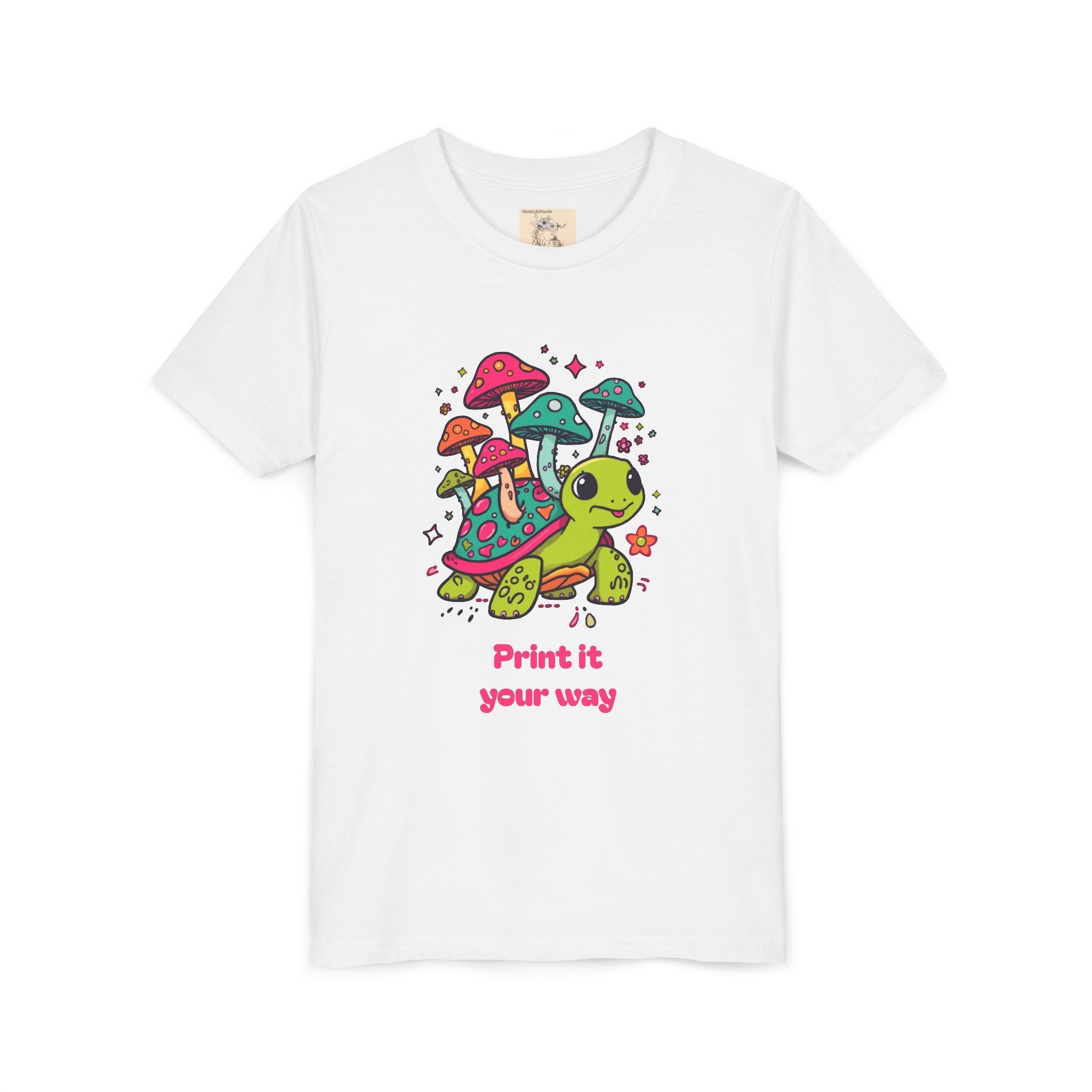 T-Shirt | Cute Turtle & Mushrooms Graphic Youth Tee – 'Print it your way'