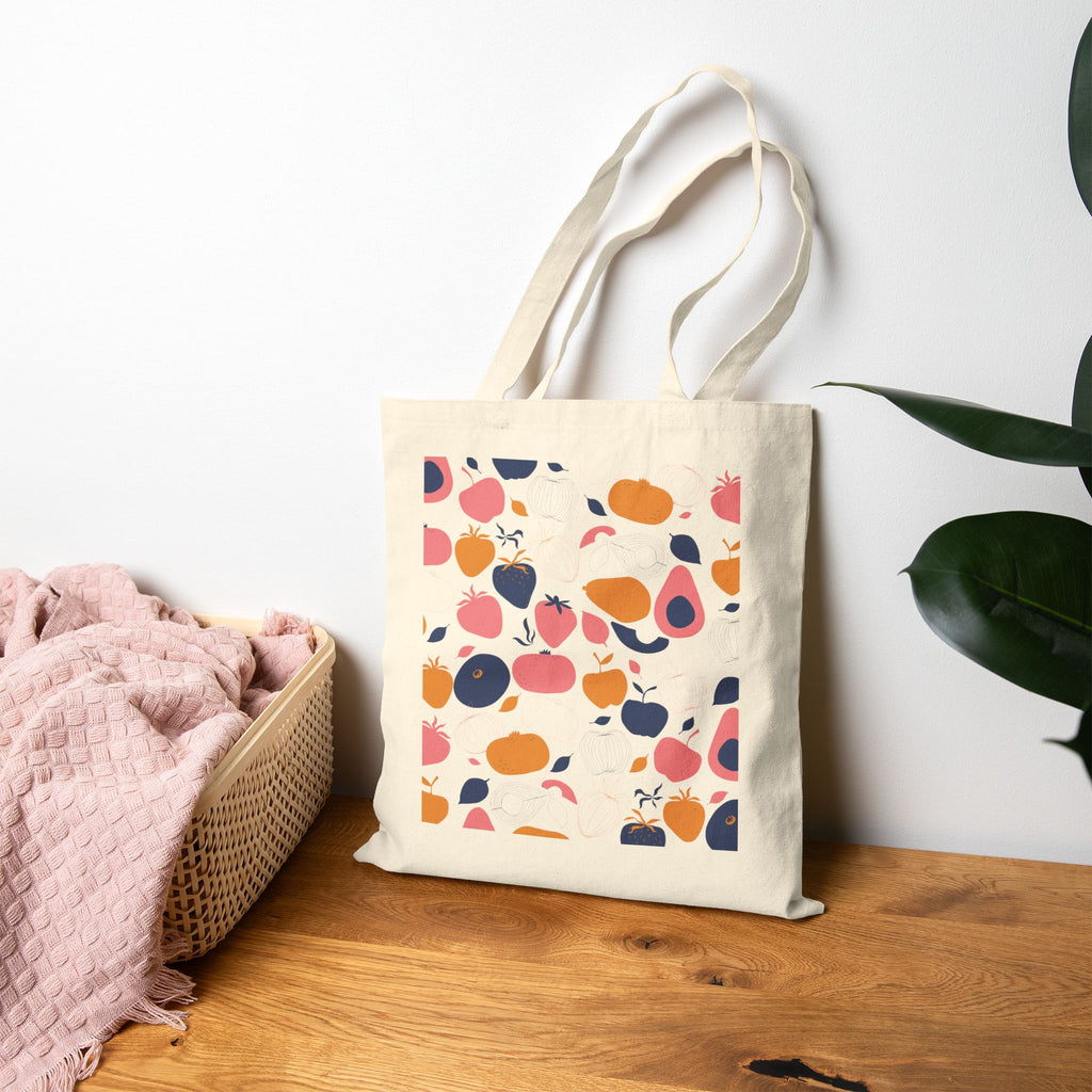 Tote Bag | Abstract Fruit Pattern Canvas Grocery Tote