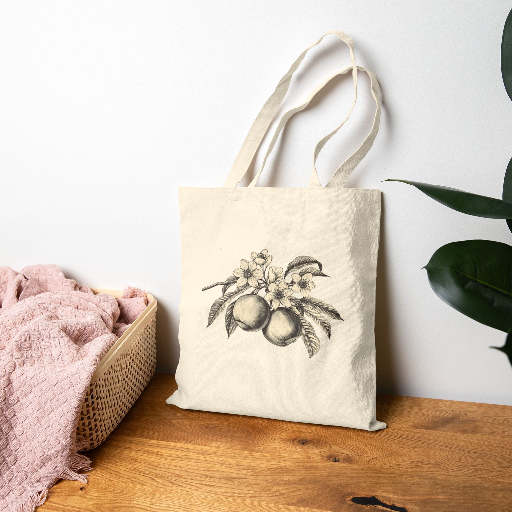 Tote Bag | Vintage Peach Botanical Illustration