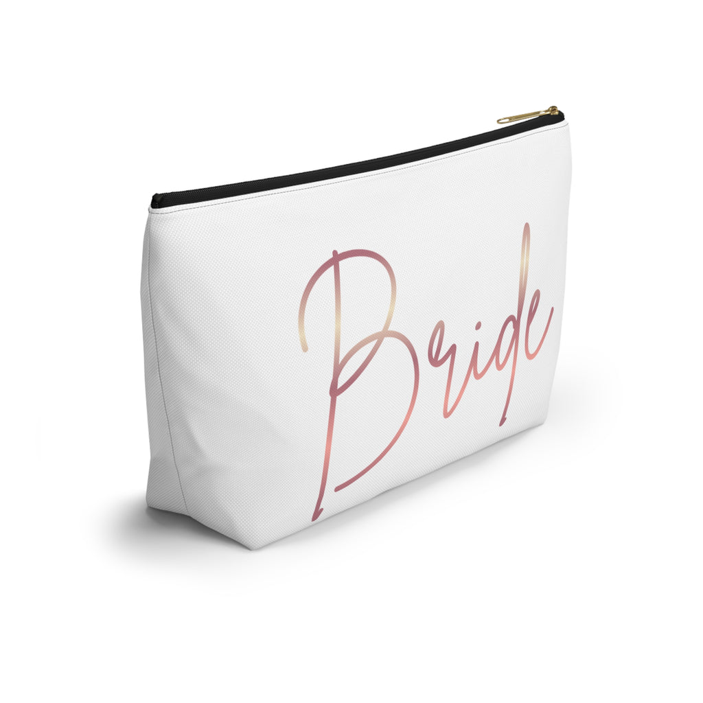 T Bottom Accessory Pouch | 'Bride' Script in Rose Gold Cosmetic Bag