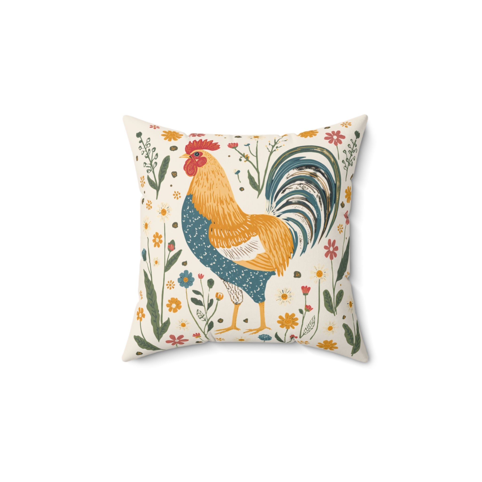 Throw Pillow | Farmhouse Rooster Floral Accent Pillow