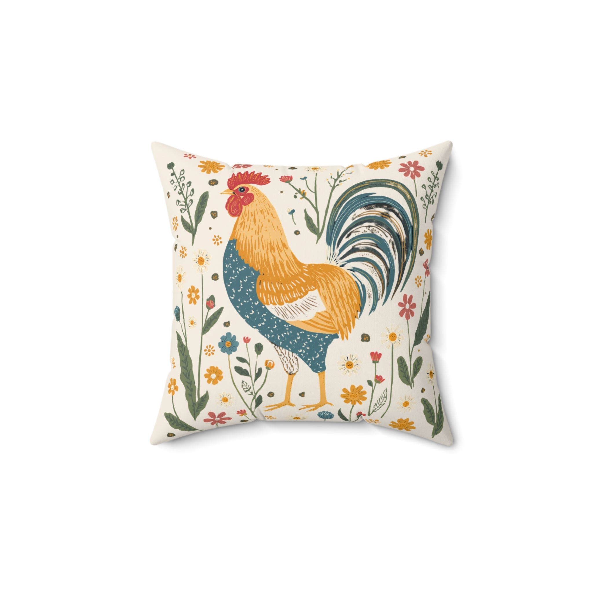 Throw Pillow | Farmhouse Rooster Floral Accent Pillow