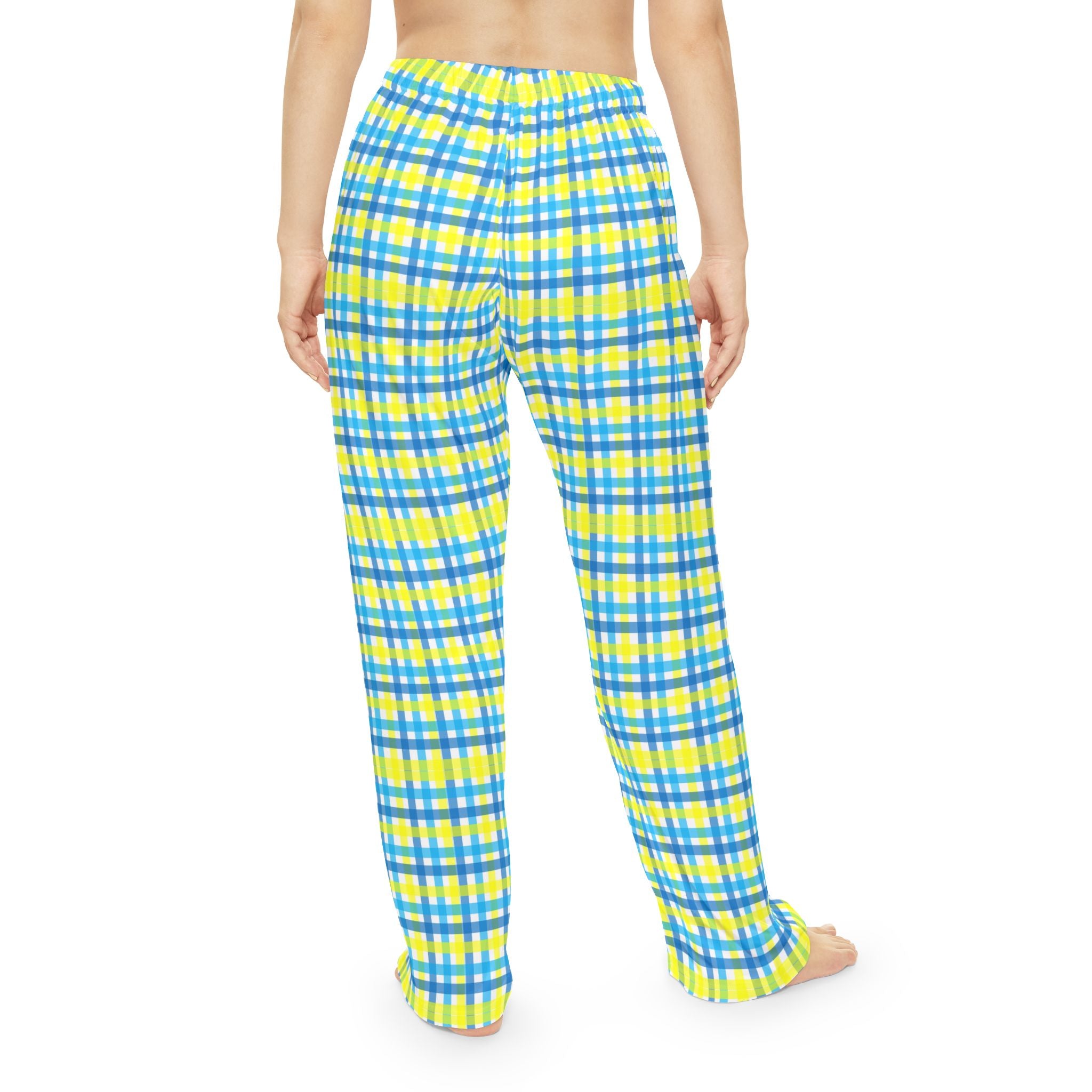 Pajama Pants | Blue & Yellow Cozy Women's Plaid Lounge Pants