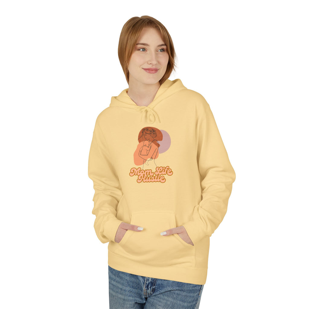 'Mom Life Hustle' Retro Hoodie | Delicate Line Illustration of a Mother & Baby