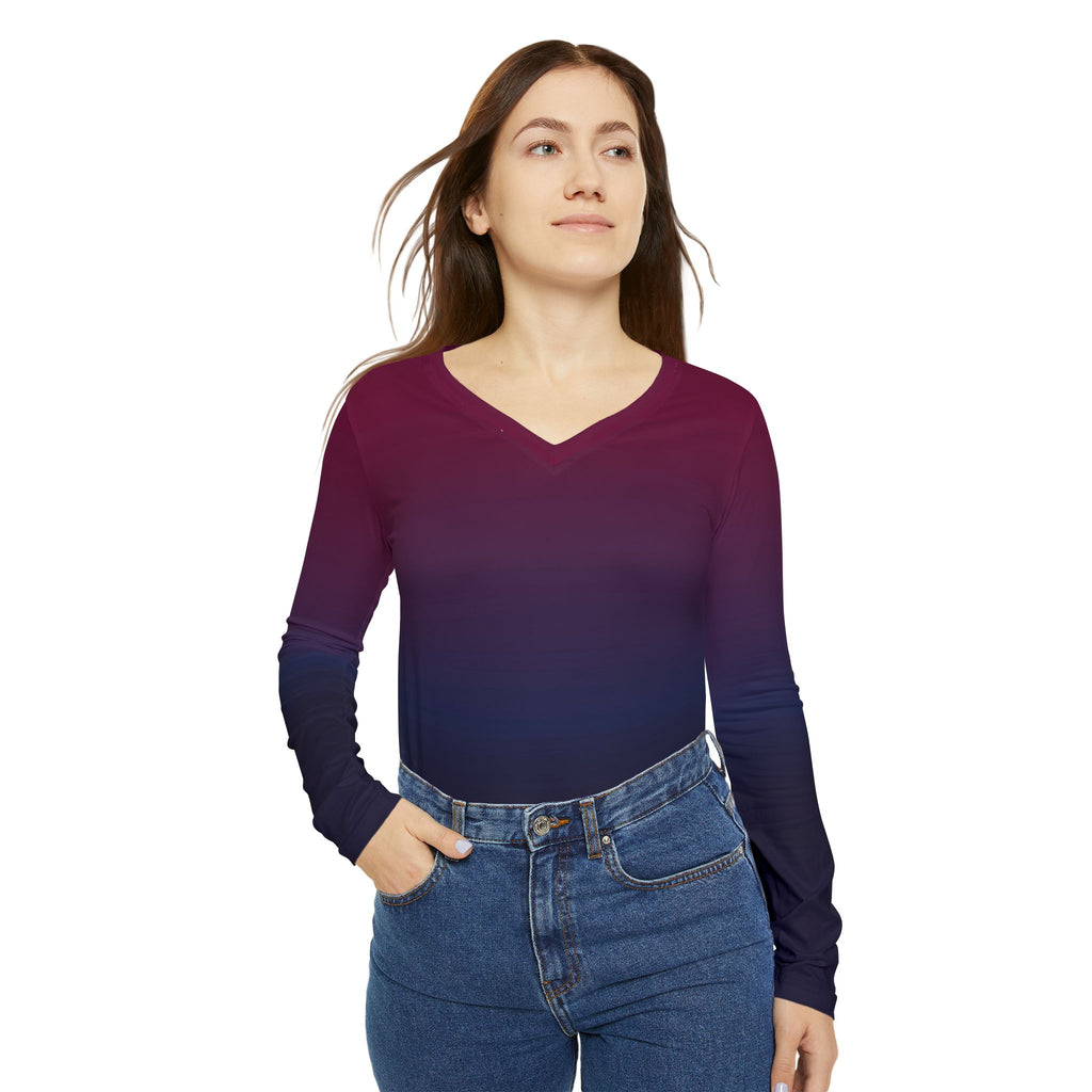 Gradient Ombre Long Sleeve V-Neck Shirt