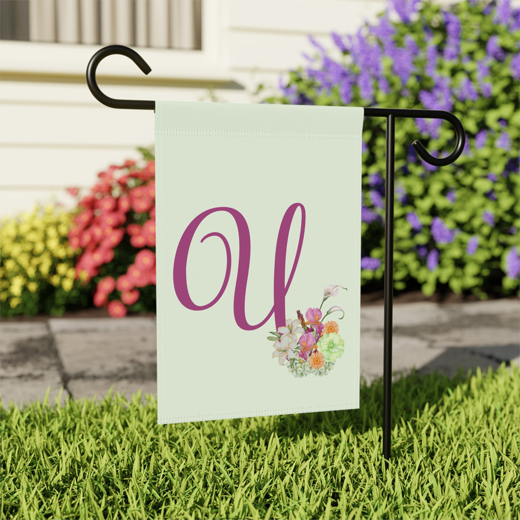 Home & Garden Banner | 'U' Monogram Watercolor Bouquet Flag