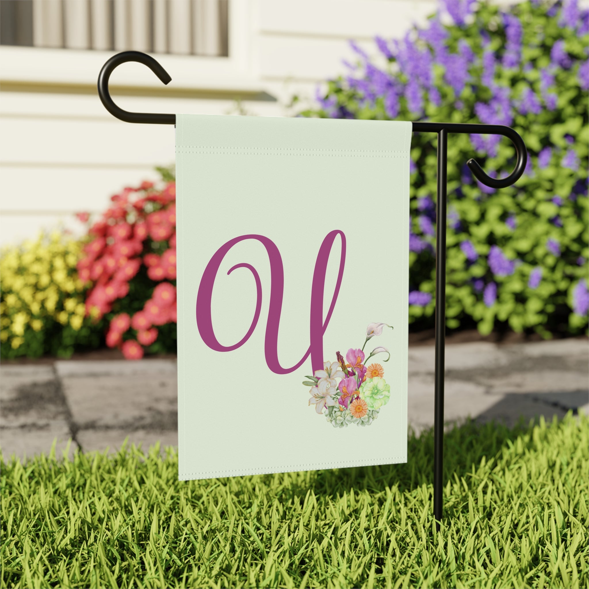 Home & Garden Banner | 'U' Monogram Watercolor Bouquet Flag