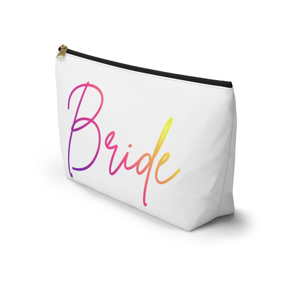 T Bottom Accessory Pouch | 'Bride' Script in Rainbow Colors Cosmetic Bag