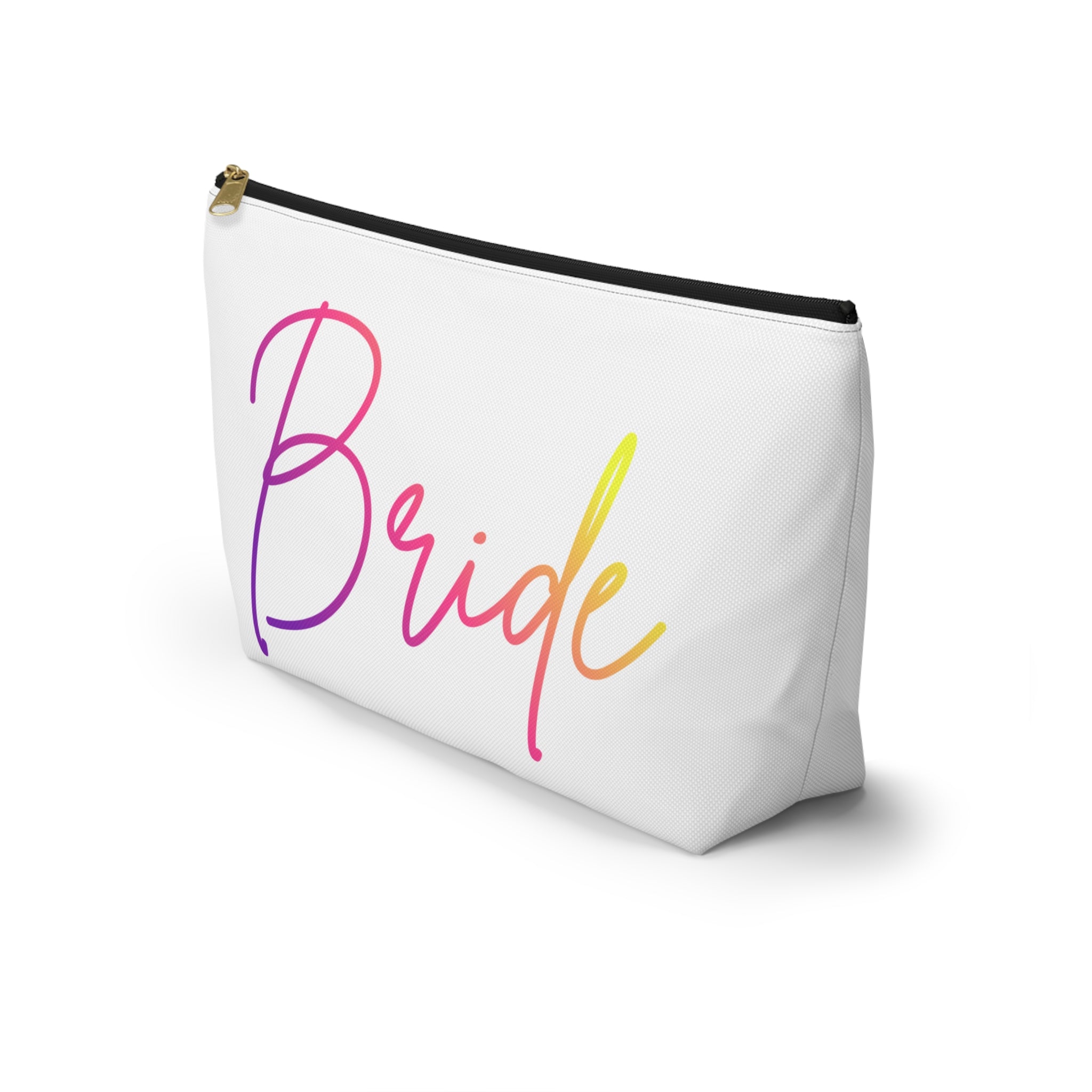 T Bottom Accessory Pouch | 'Bride' Script in Rainbow Colors Cosmetic Bag