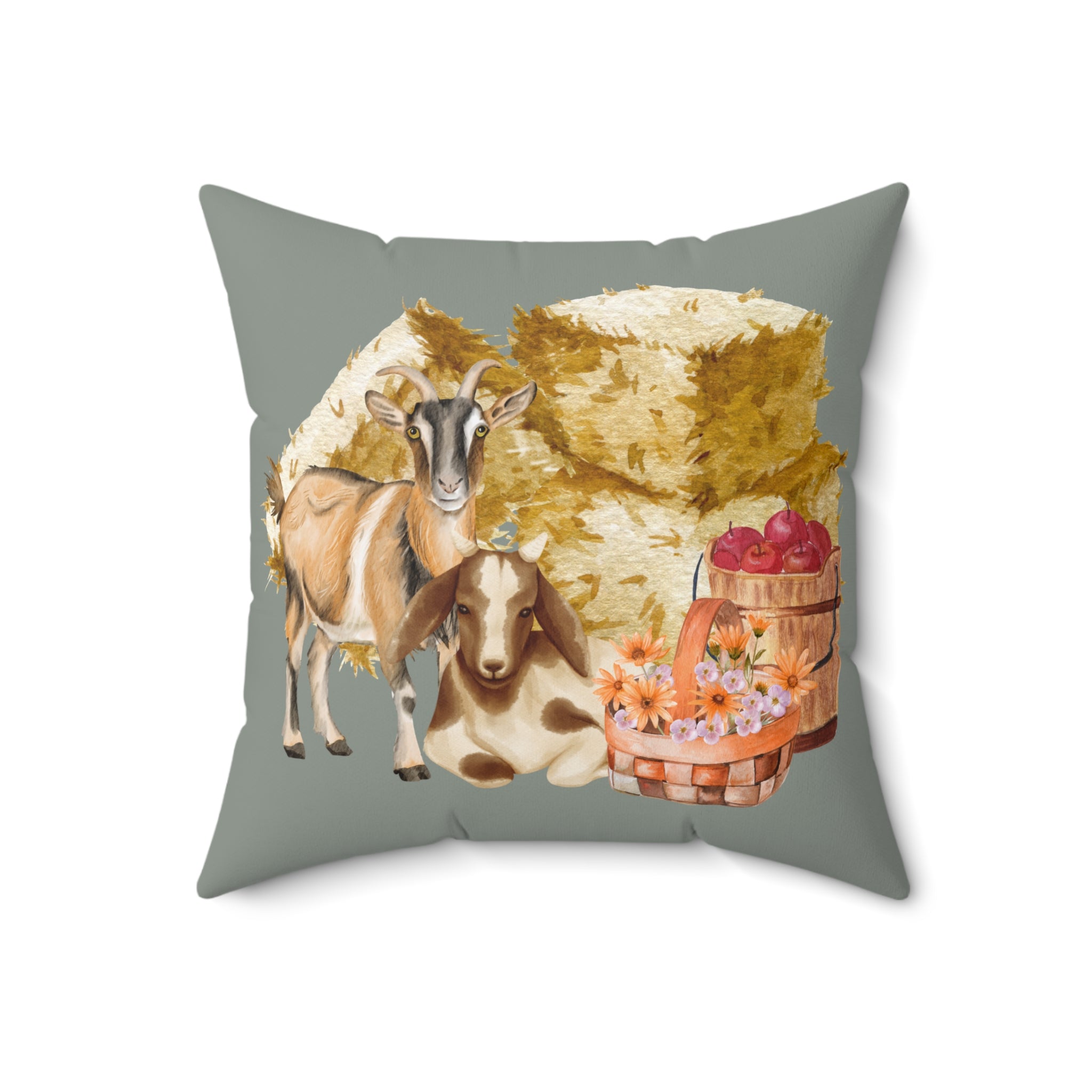 Throw Pillow | Rustic Farmhouse Animal with Baskets & Apples Square Pillow