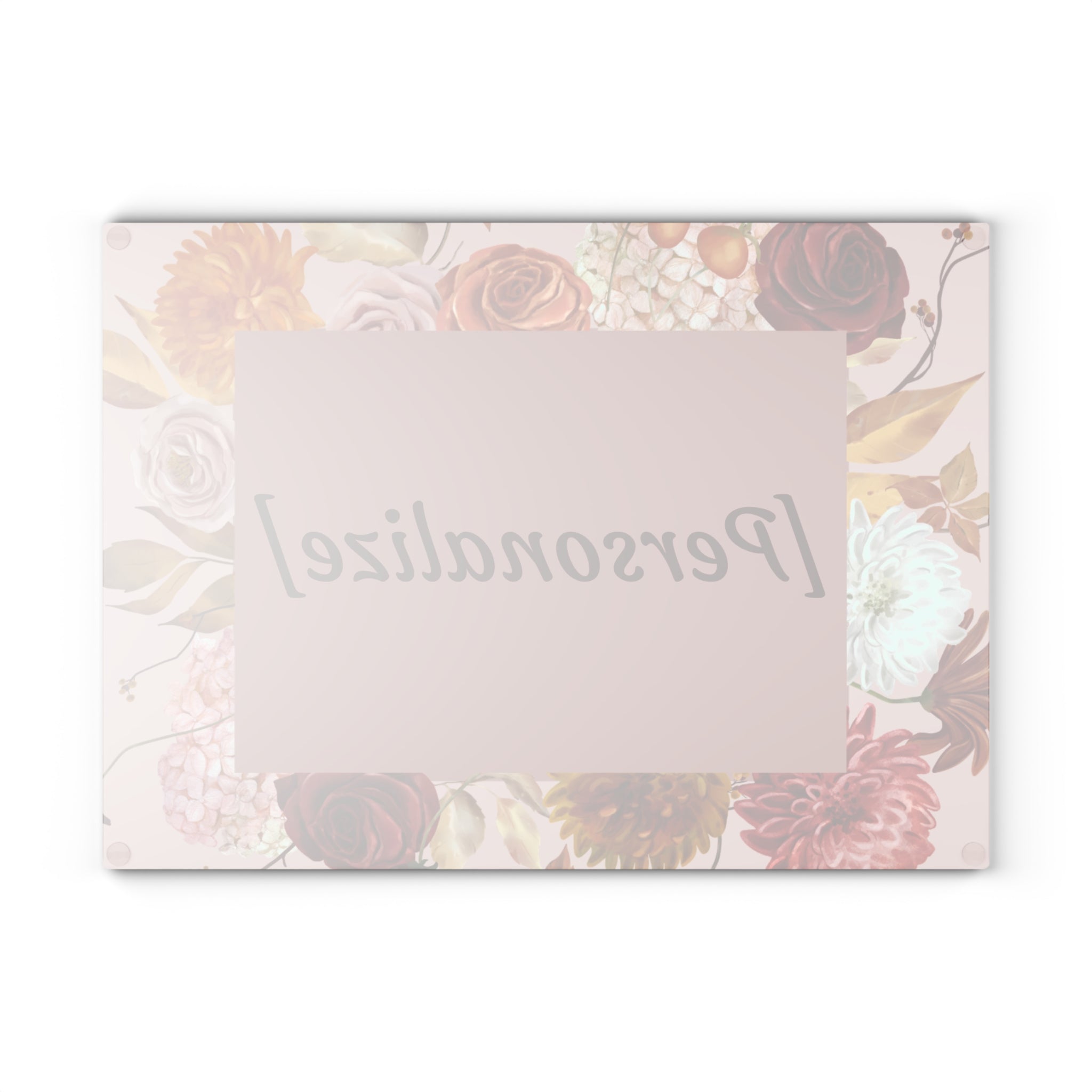 Glass Cutting Board | Custom Name in Floral Frame Kitchen Decor