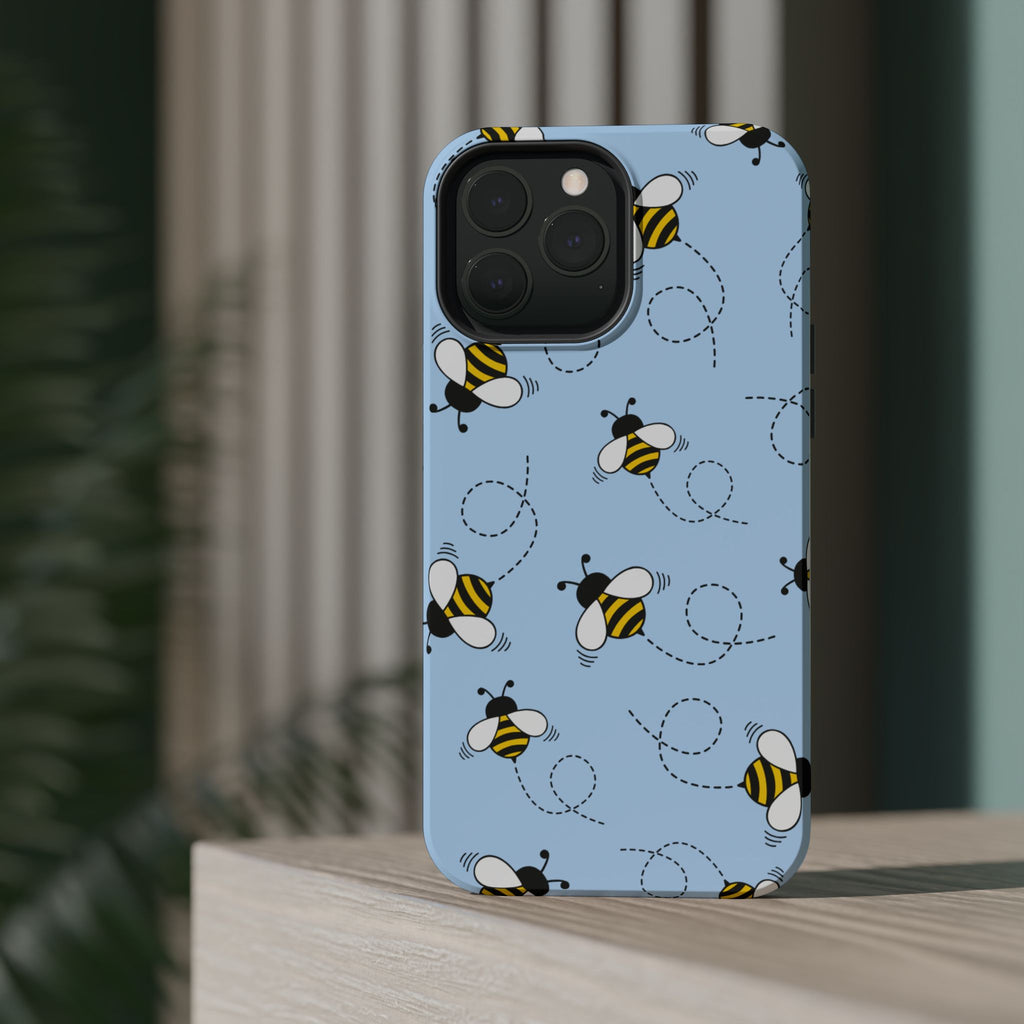 Phone Case | Sky Blue Bee Pattern Magnetic Impact-Resistant Phone Case