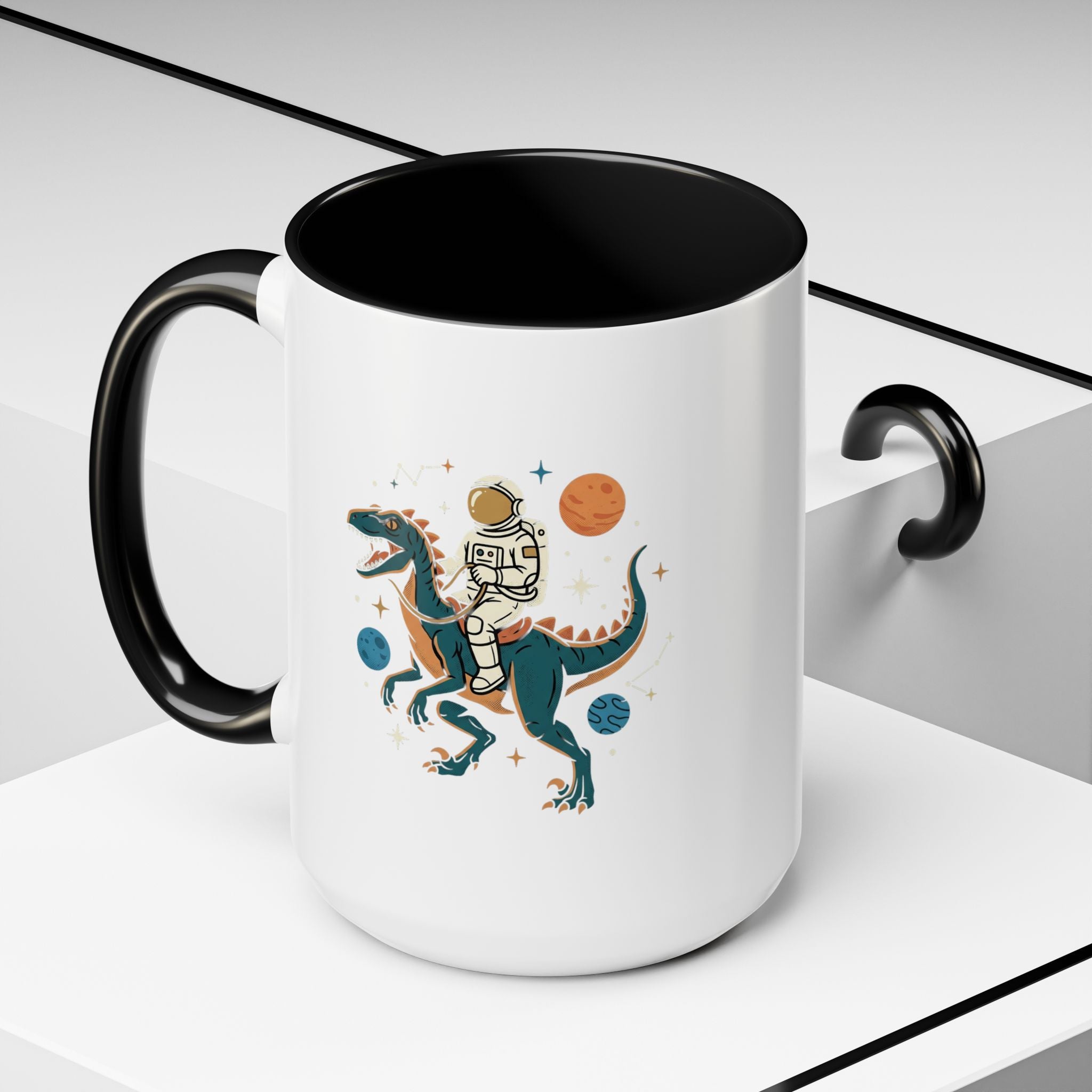 Coffee Mug | Astronaut Riding Velociraptor Accent Mug